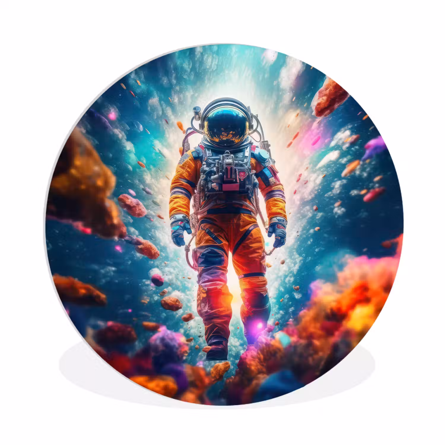 Astronaut - Neon - Meteoriet - Neon Wandcirkel kunststof plaat 5mm dik klein -3d