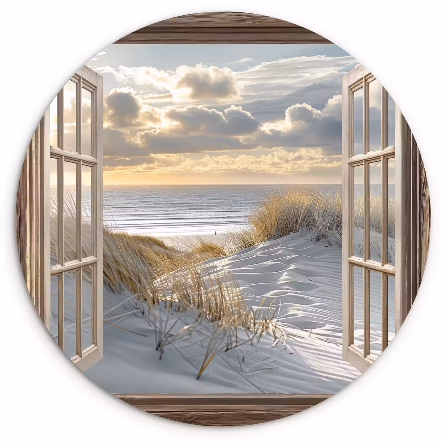 Doorkijk - Strand - Duinen - Zee - Natuur Wandcirkel kunststof plaat 5mm dik klein -3d
