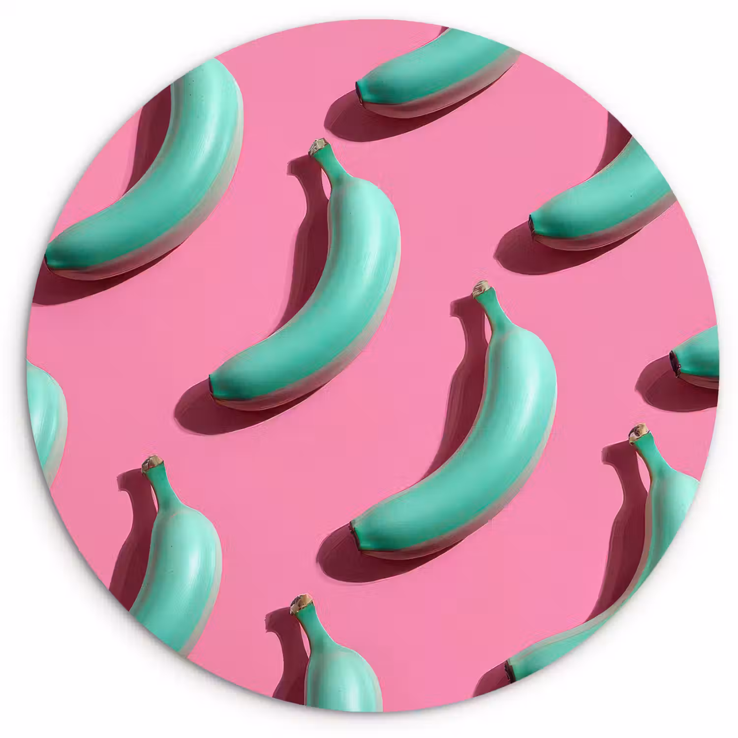 Bananen - Patroon - Blauw - Roze Wandcirkel kunststof plaat 5mm dik klein -3d