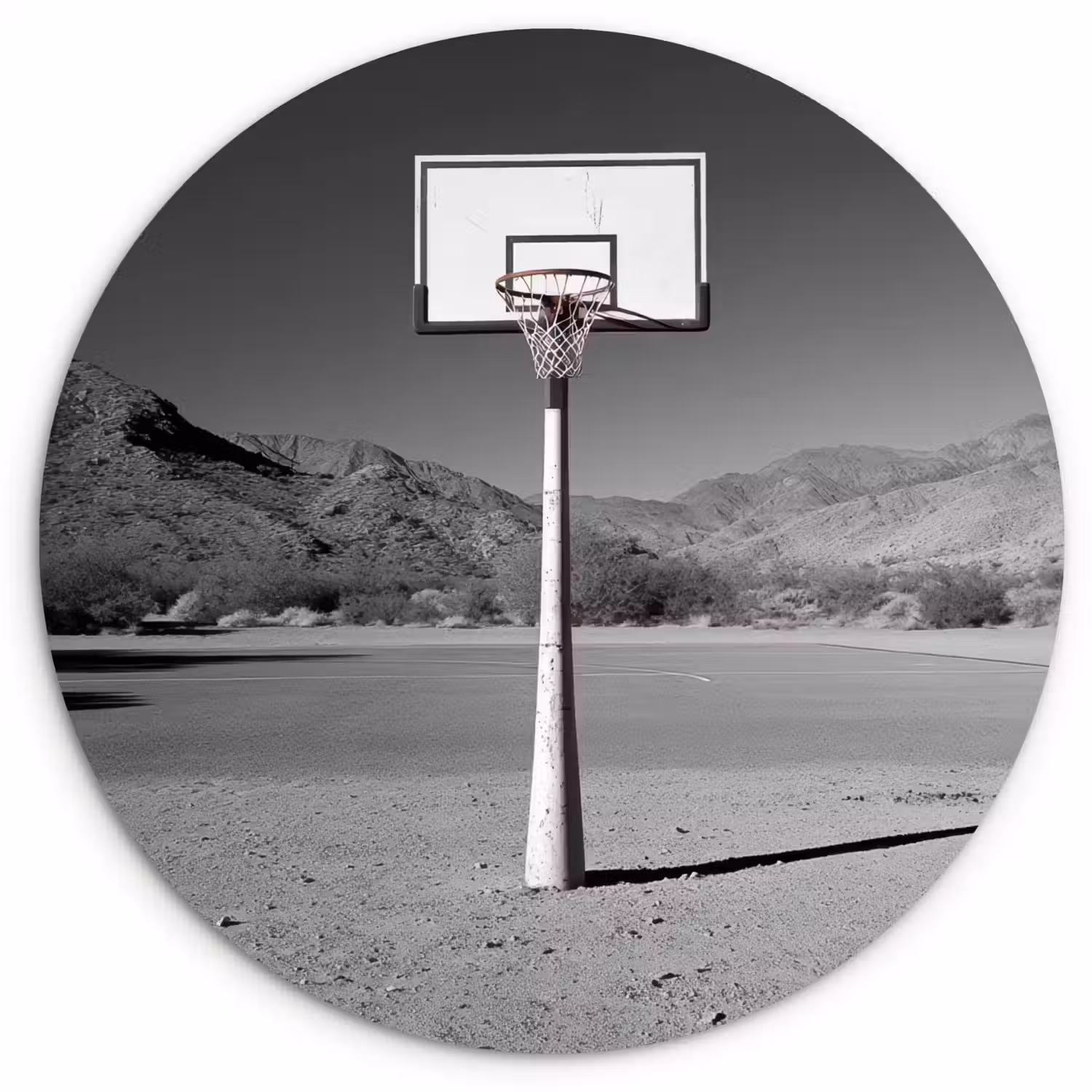 Basketbalpaal - Landschap - Zand - Wit Wandcirkel kunststof plaat 5mm dik klein -3d