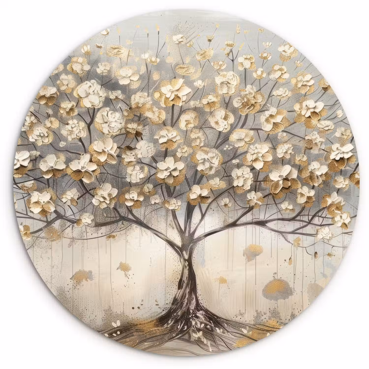 Boom - Beige - Goud - Verflook - Grijs Wandcirkel kunststof plaat 5mm dik klein -3d