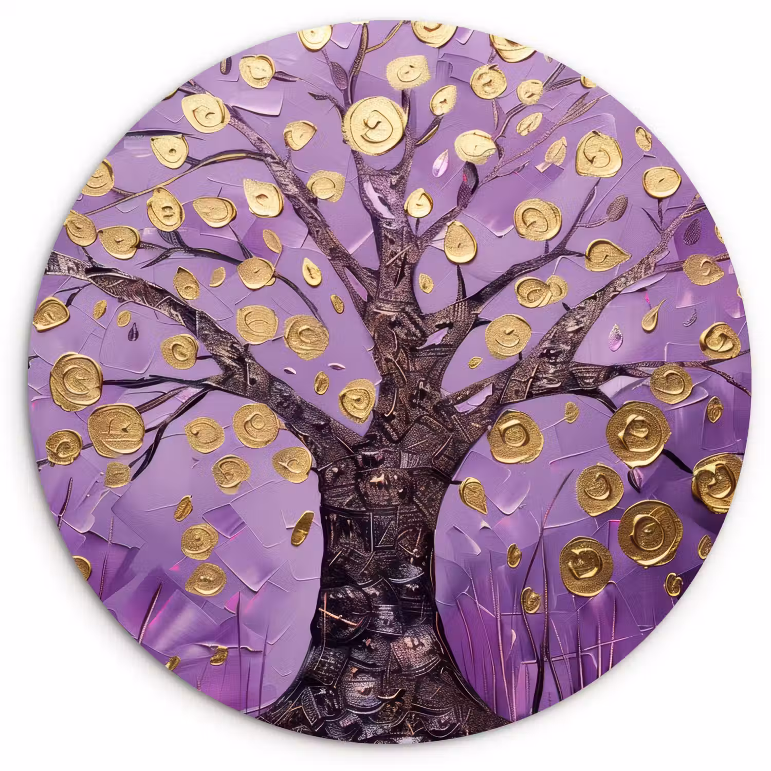 Levensboom - Boom - Paars - Goud - Modern Wandcirkel kunststof plaat 5mm dik klein -3d