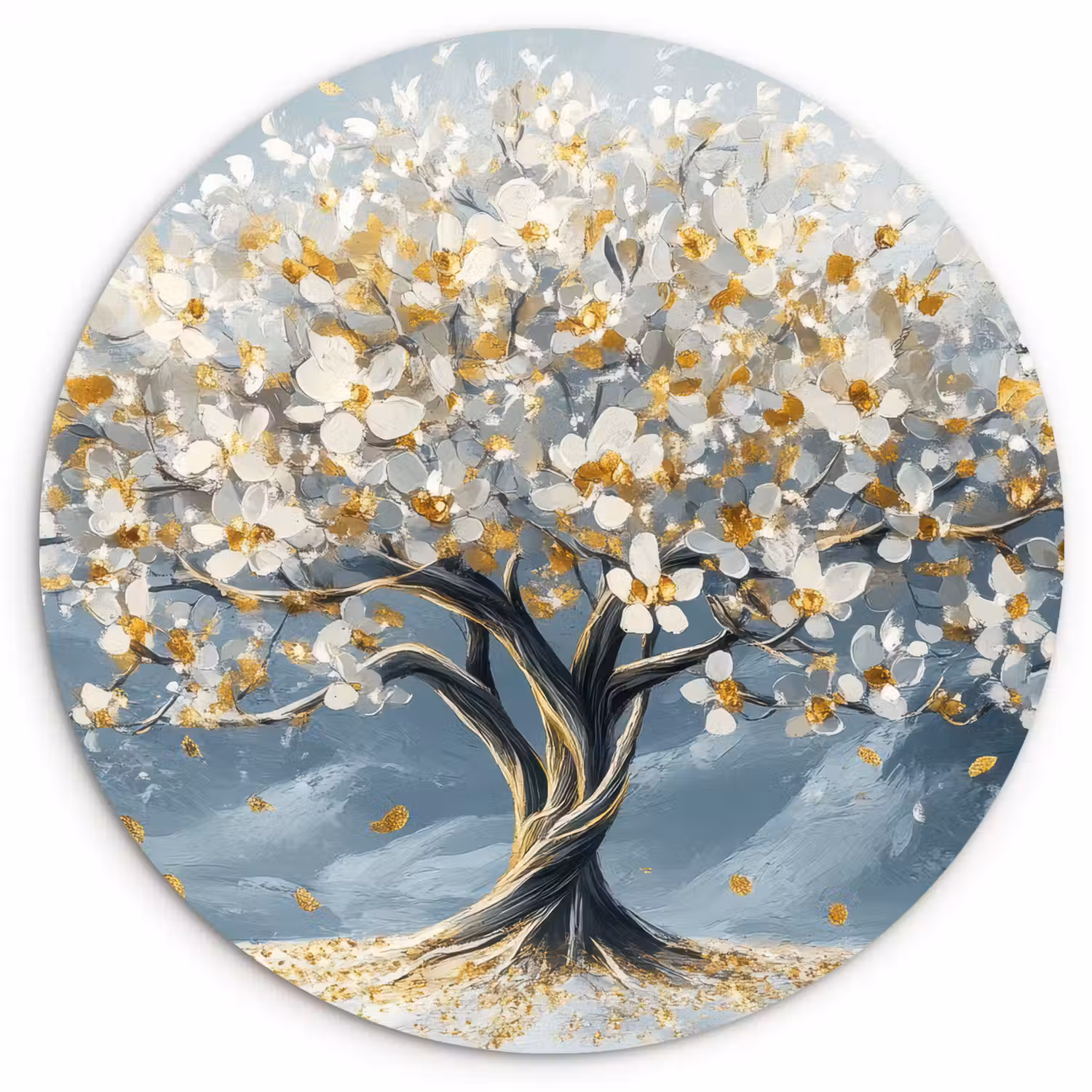 Boom - Winter - Levensboom - Modern - Goud Wandcirkel kunststof plaat 5mm dik klein -3d