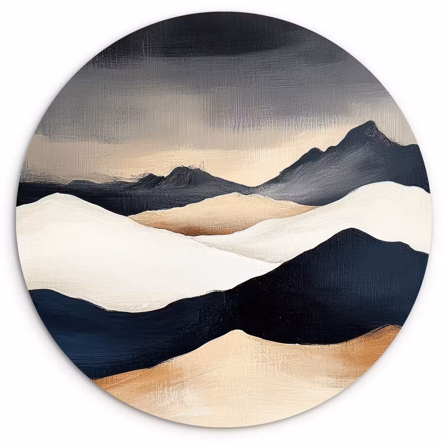 Bergen - Donkerblauw - Landschap Wandcirkel kunststof plaat 5mm dik klein -3d