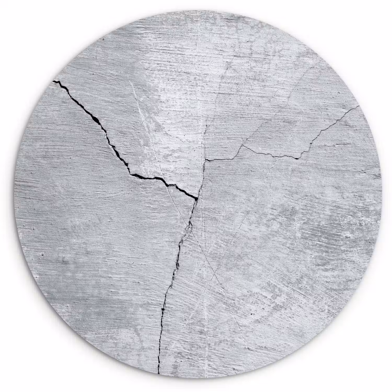 Beton - Scheur - Grijs Wandcirkel kunststof plaat 5mm dik klein -3d
