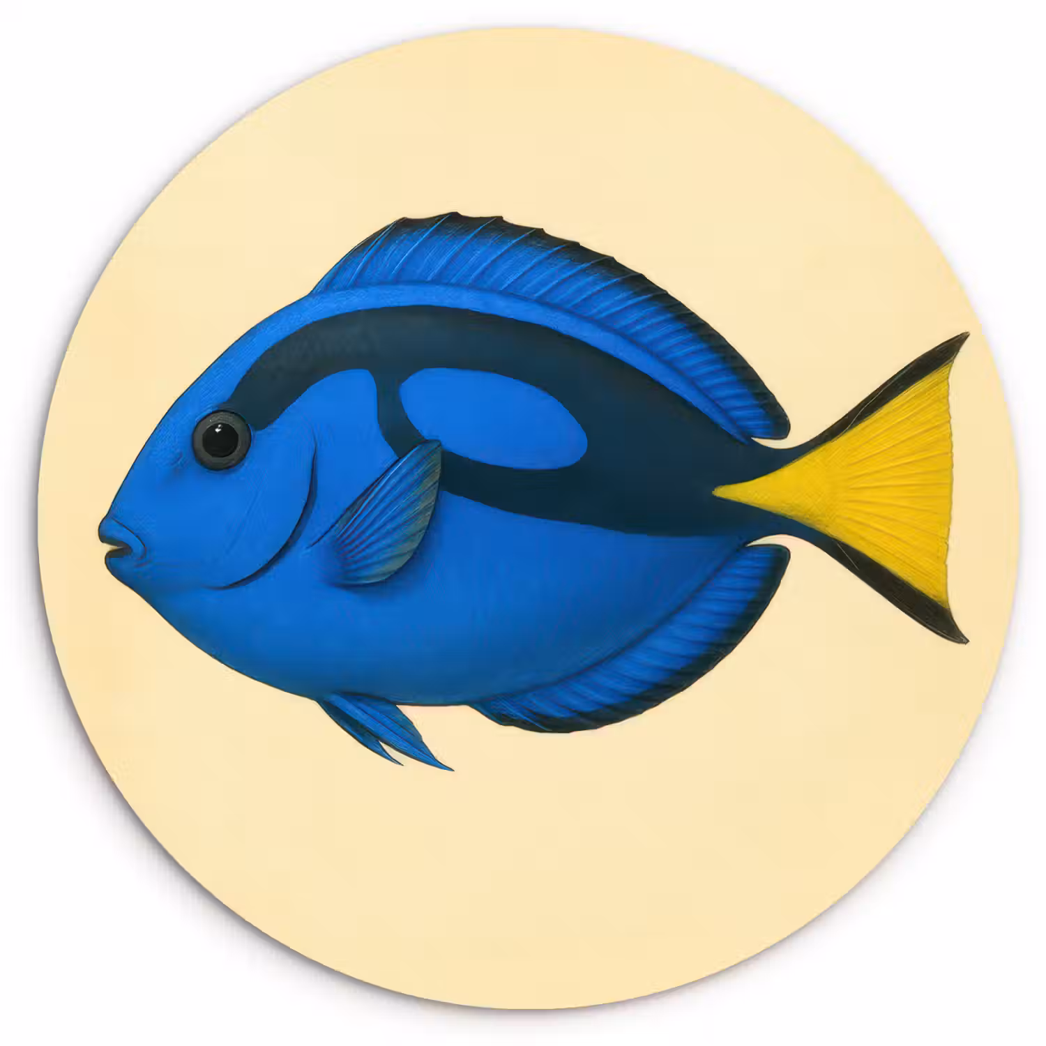 Blauw - Dory - Vis - Staartvin Wandcirkel kunststof plaat 5mm dik klein -3d
