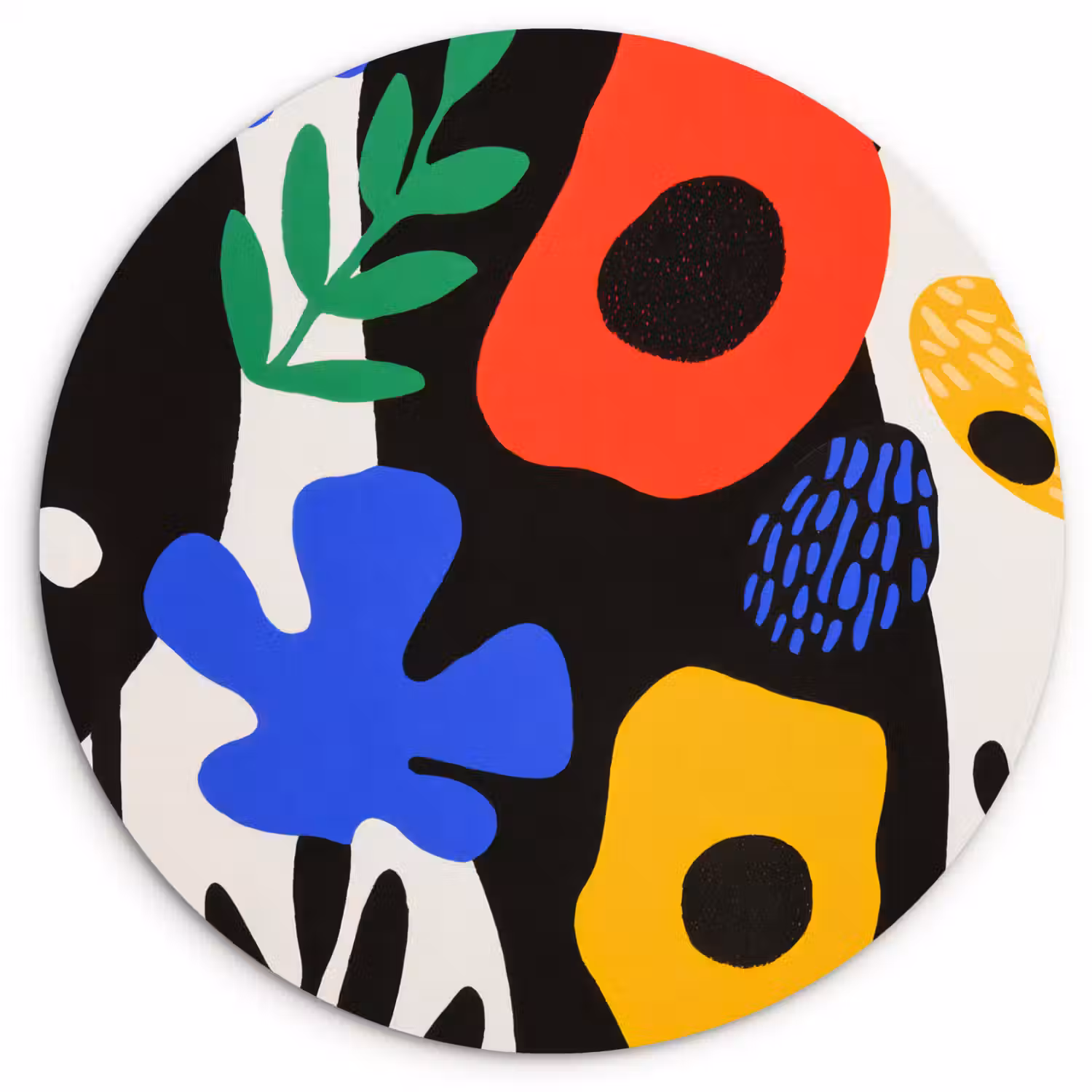 Bloemen - Bladeren - Abstract - Zwart Wandcirkel kunststof plaat 5mm dik klein -3d