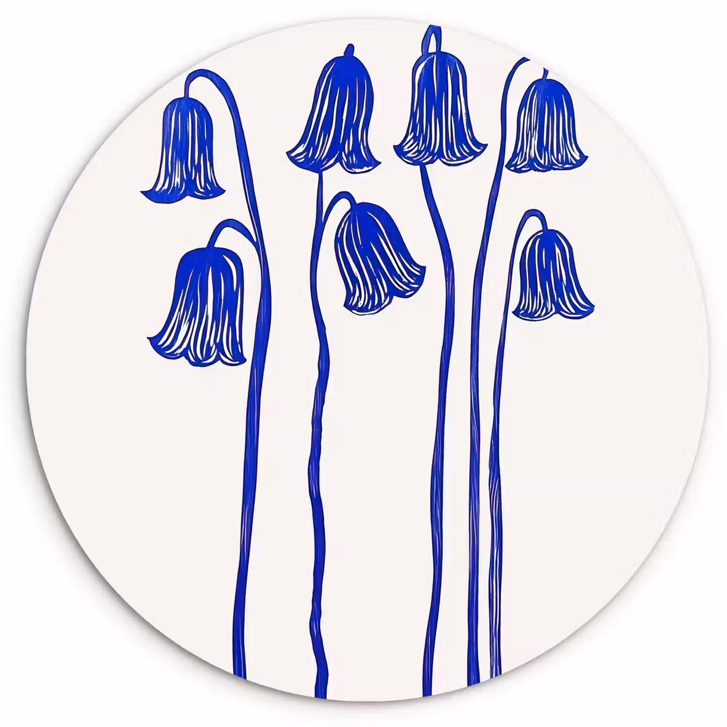 Bloemen - Blauw - Lijnen - Bloemblaadjes Wandcirkel kunststof plaat 5mm dik klein -3d