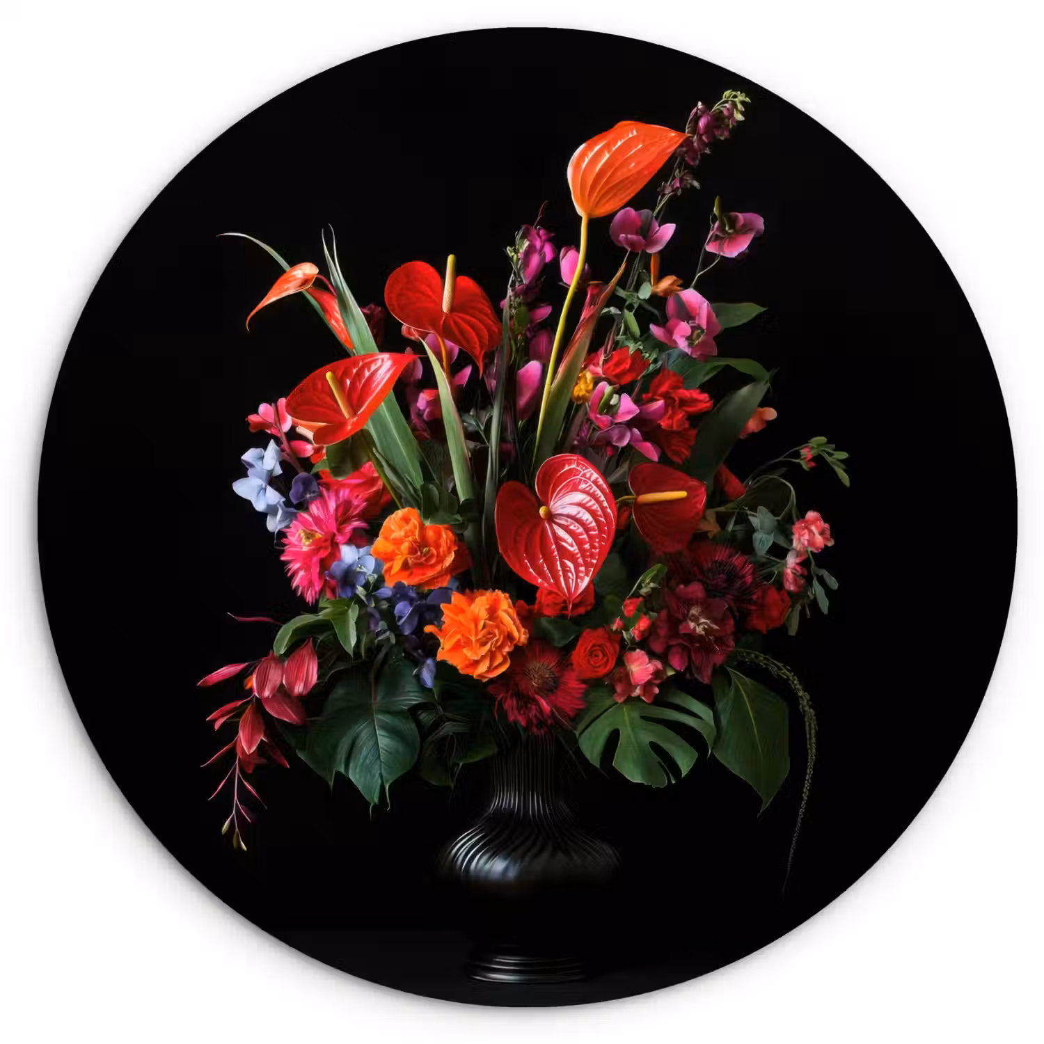 Bloemen - Boeket - Sierlijk Wandcirkel kunststof plaat 5mm dik klein -3d