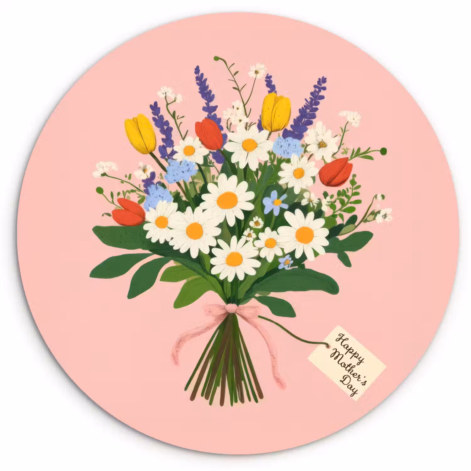 Bloemen - Lint - Kaartje Wandcirkel kunststof plaat 5mm dik klein -3d