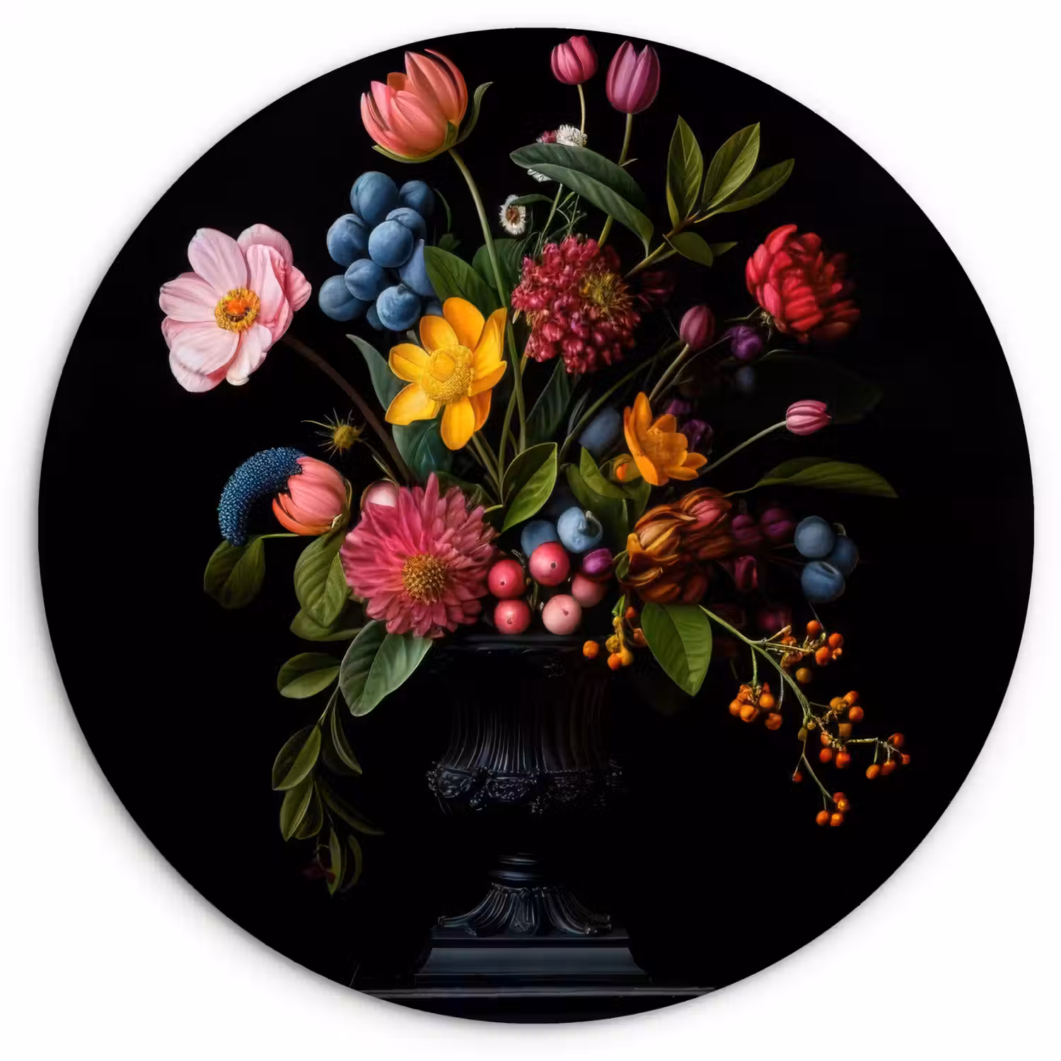 Bloemen - Vrolijk - Vaas Wandcirkel kunststof plaat 5mm dik klein -3d