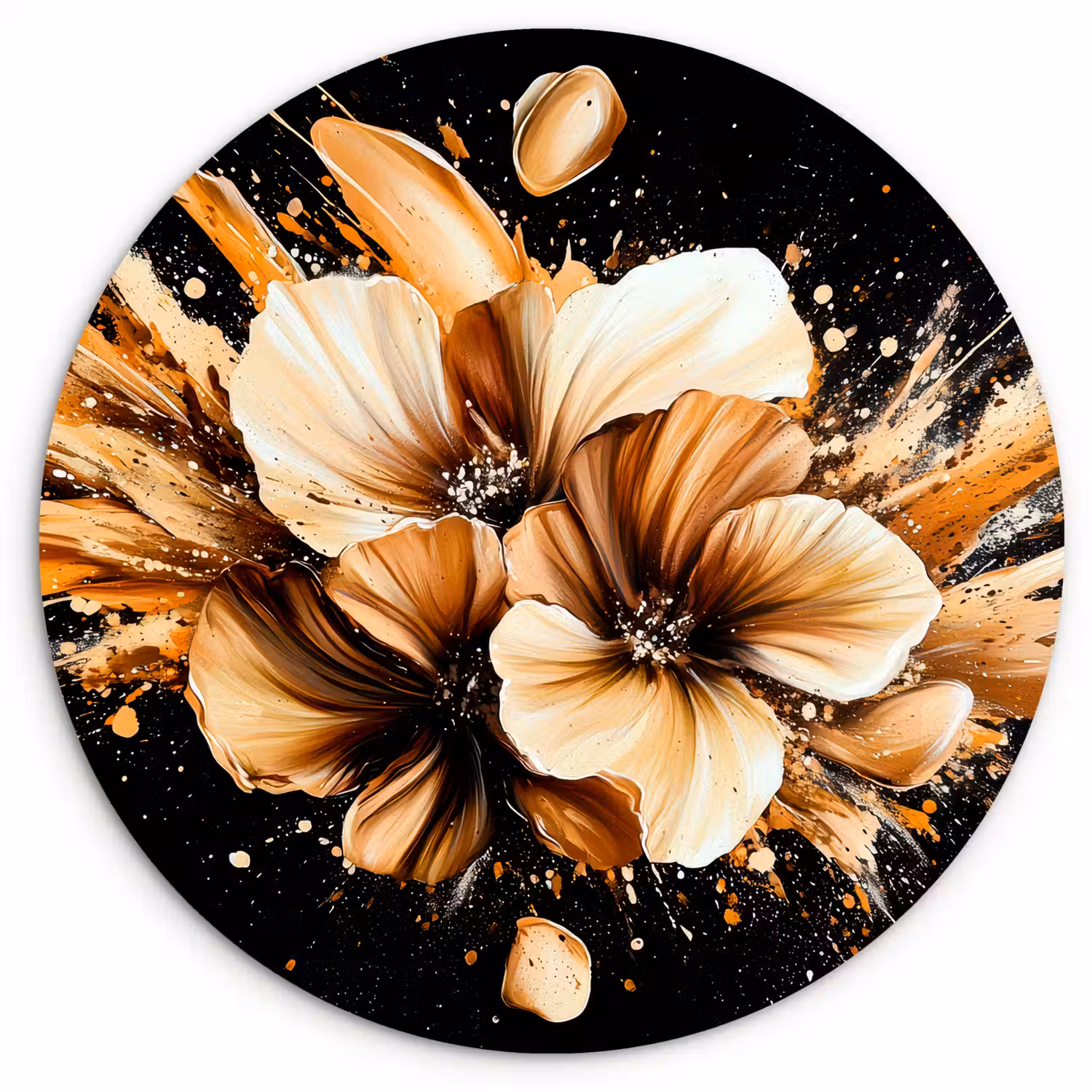 Bloemen - Goud - Graffiti - Zwart - Abstract Wandcirkel kunststof plaat 5mm dik klein -3d