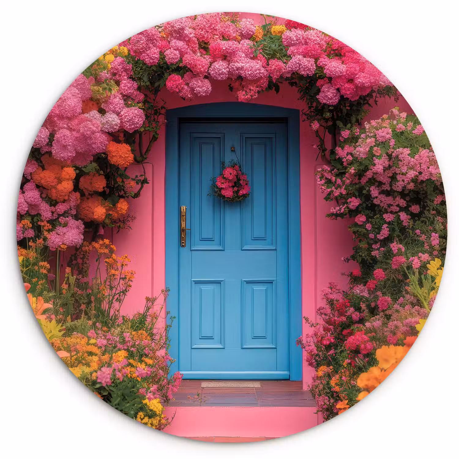 Bloemen - Deur - Roze Wandcirkel kunststof plaat 5mm dik klein -3d