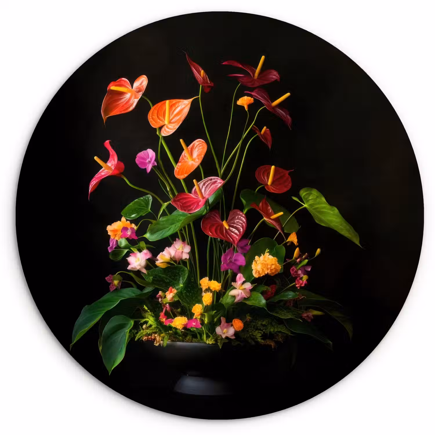Bloemen - Vaas - Kleurrijk Wandcirkel kunststof plaat 5mm dik klein -3d