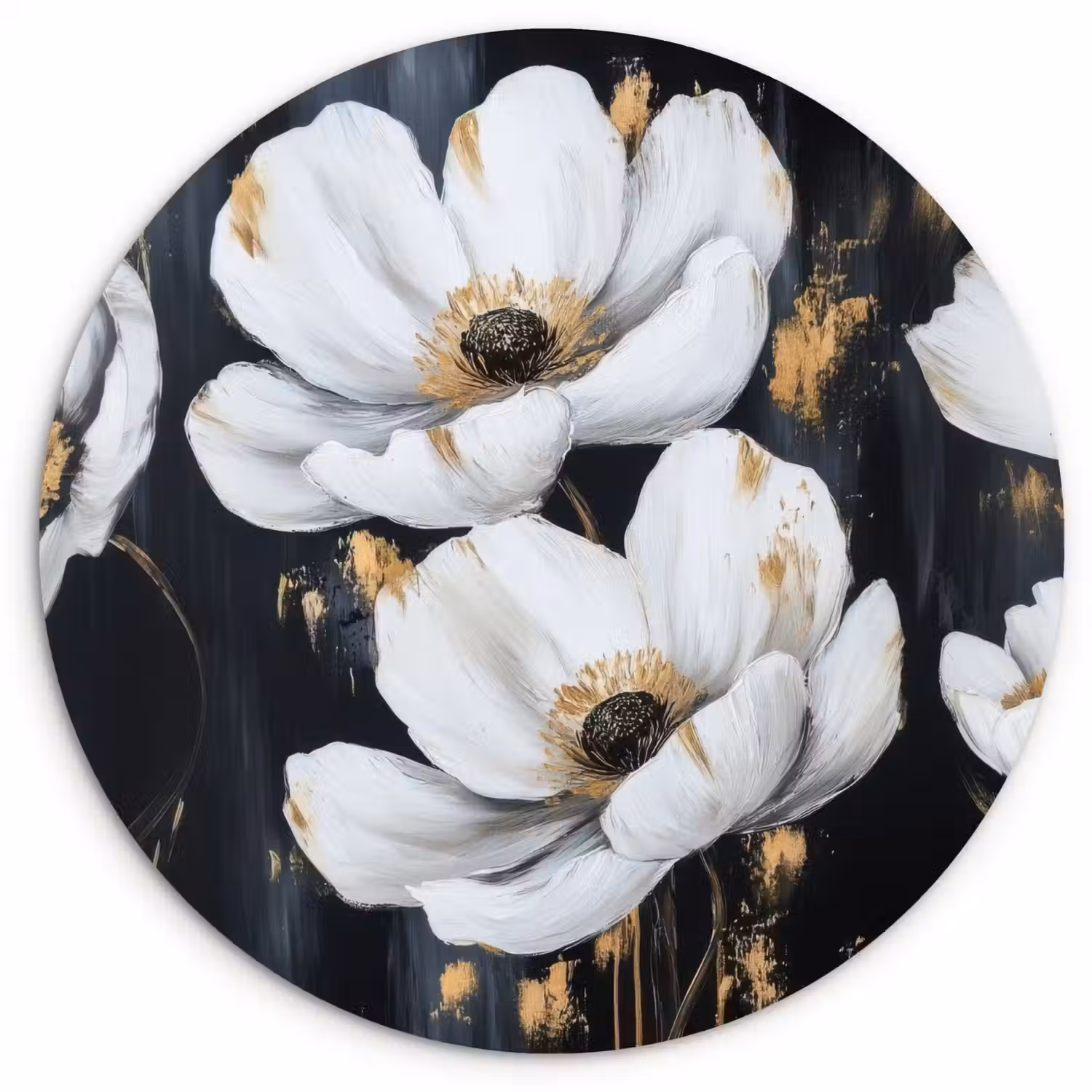 Bloemen - Wit - Abstract Wandcirkel kunststof plaat 5mm dik klein -3d