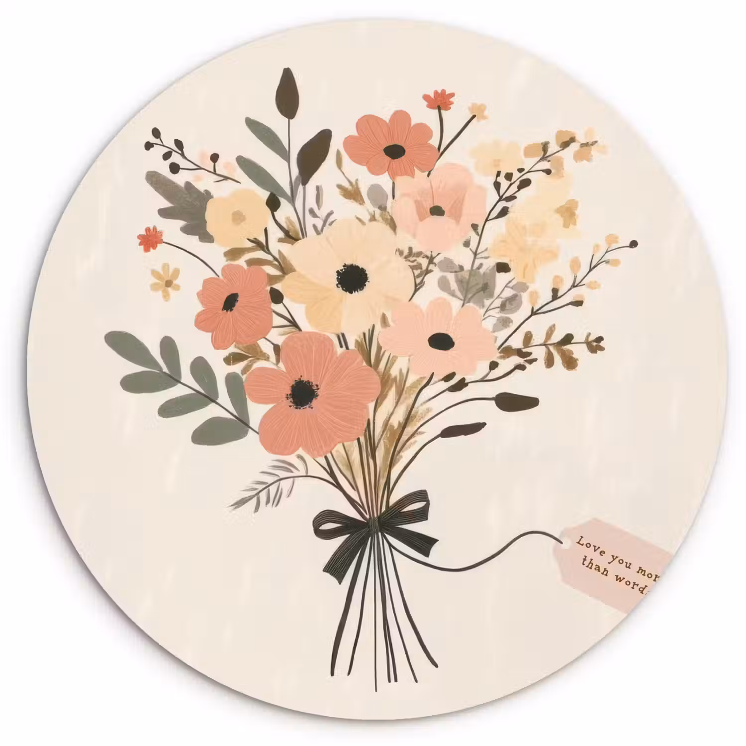 Bloemen - Quote - Beige - Lint Wandcirkel kunststof plaat 5mm dik klein -3d