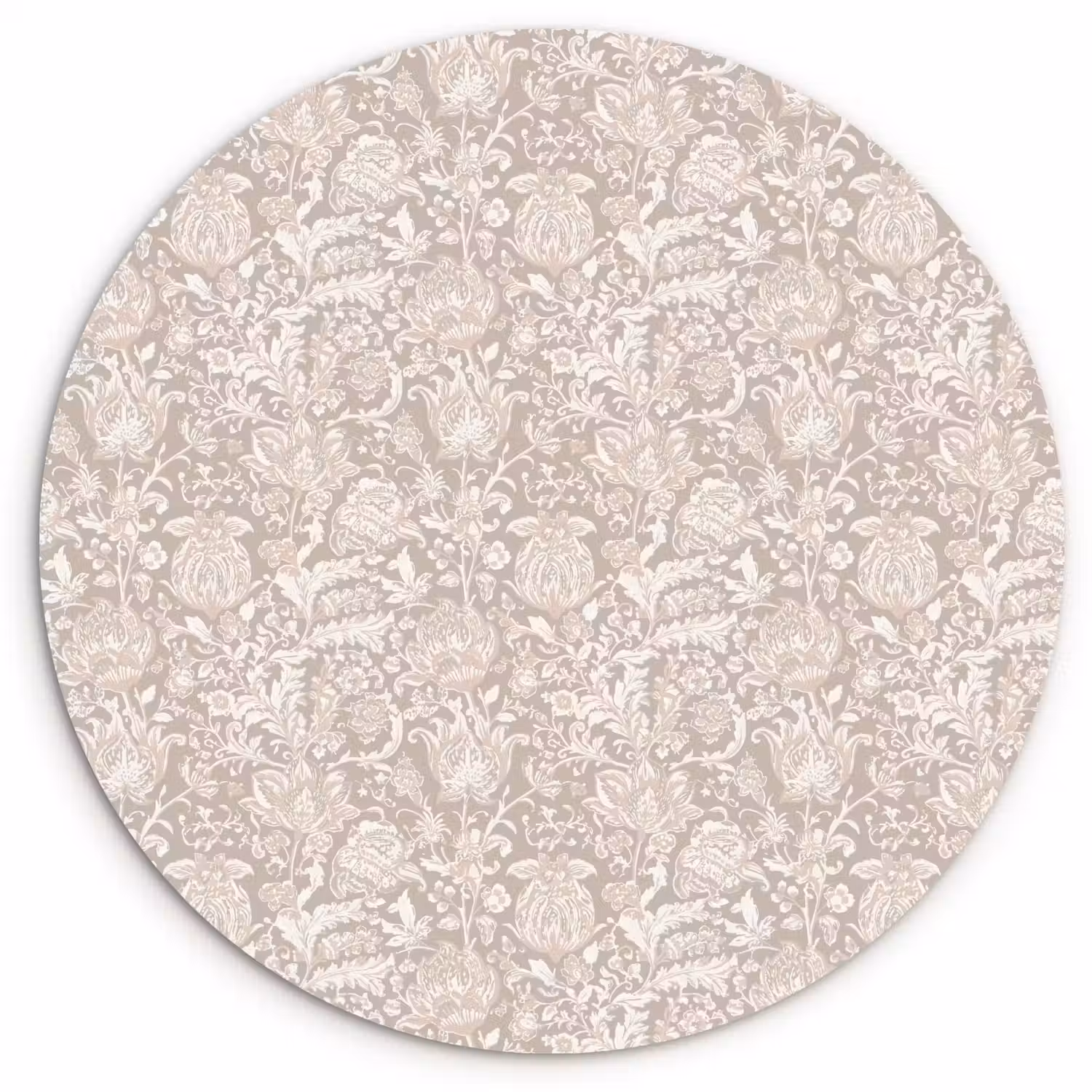 Bloemenprint - Grijs - Crème Wandcirkel kunststof plaat 5mm dik klein 188 -3d