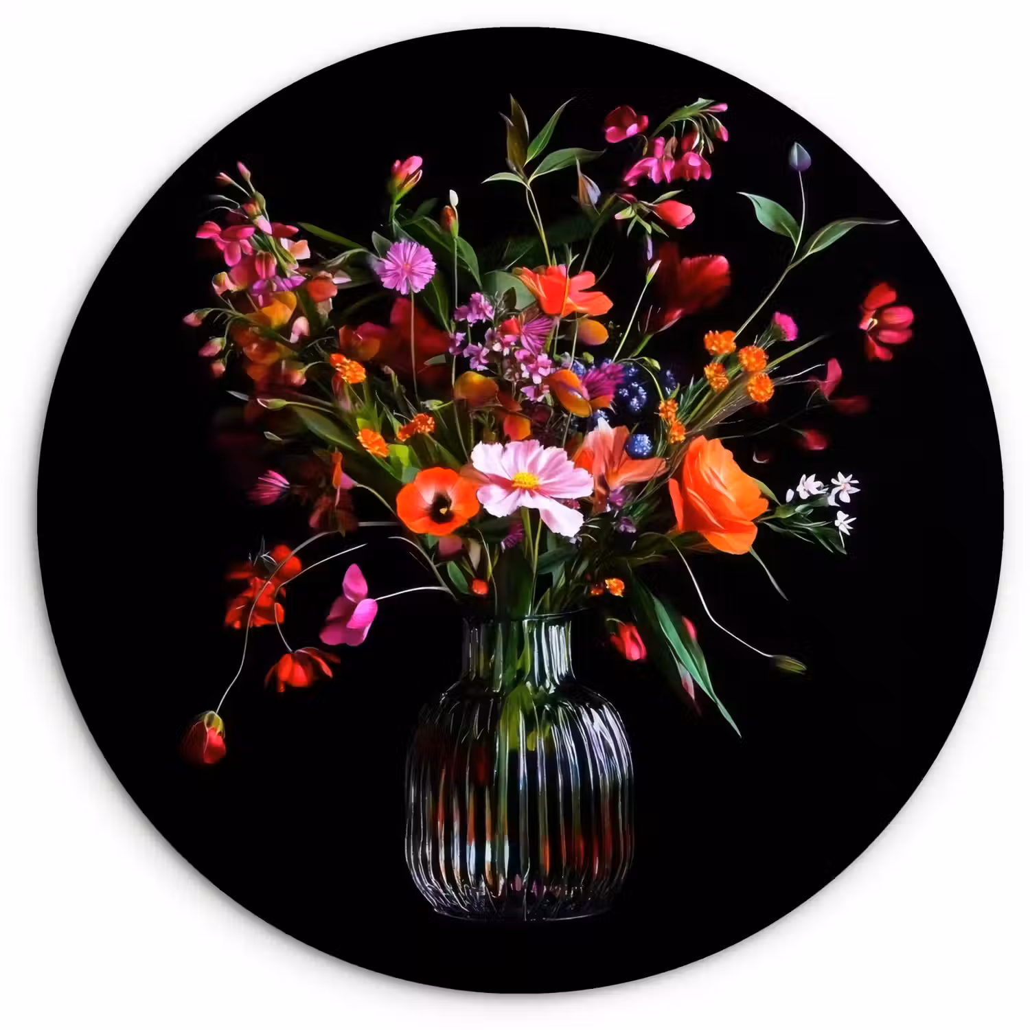 Boeket - Veldbloemen - Vaas Wandcirkel kunststof plaat 5mm dik klein -3d
