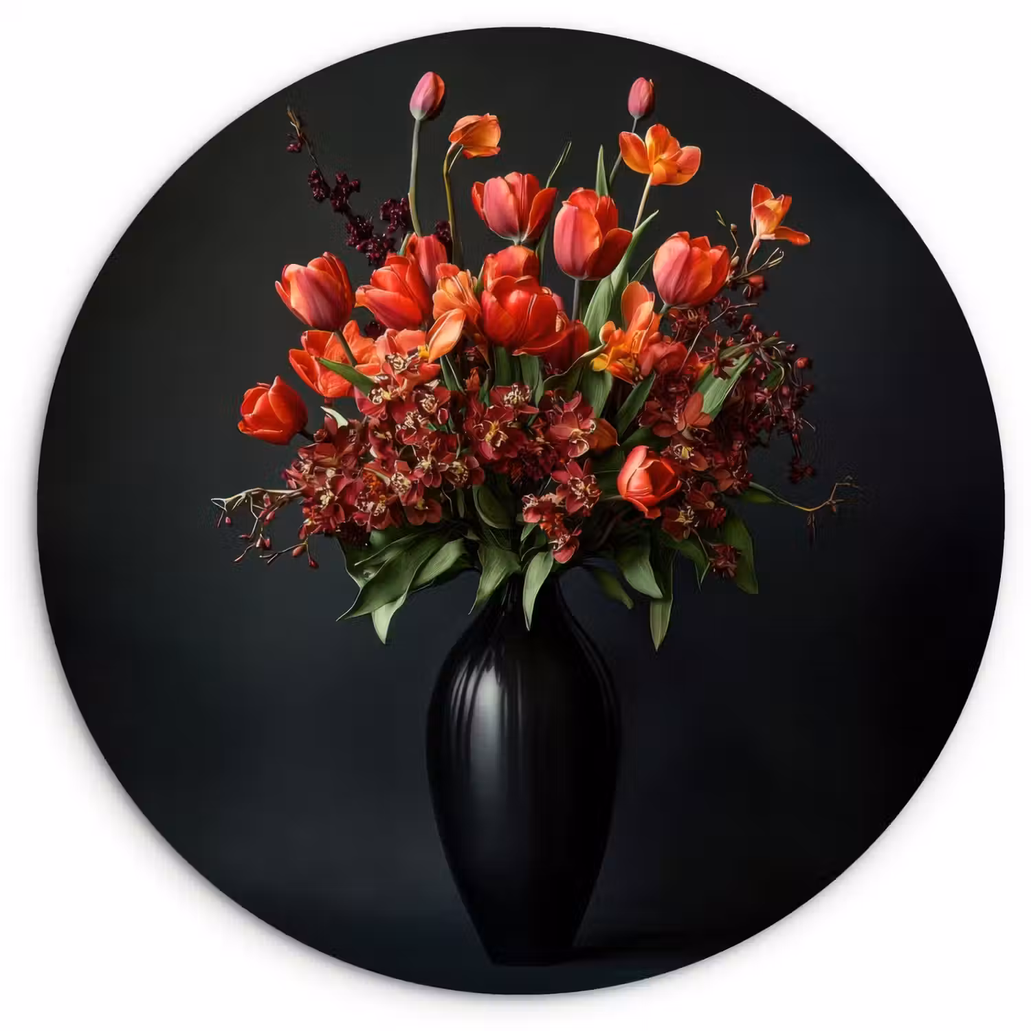 Boeket - Tulpen - Vaas - Rood Wandcirkel kunststof plaat 5mm dik klein -3d
