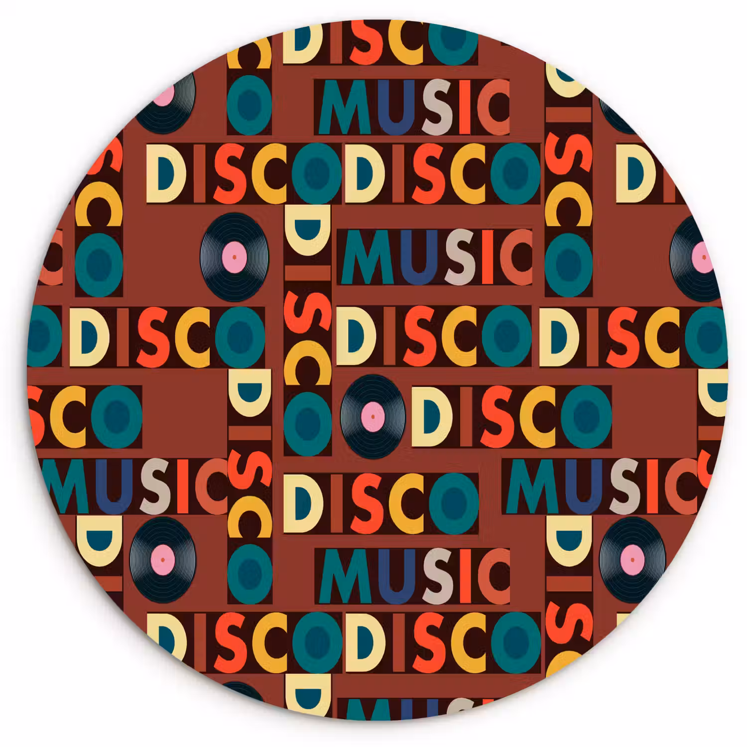 Bruin - Retro - Disco - Patroon Wandcirkel kunststof plaat 5mm dik klein 188 -3d