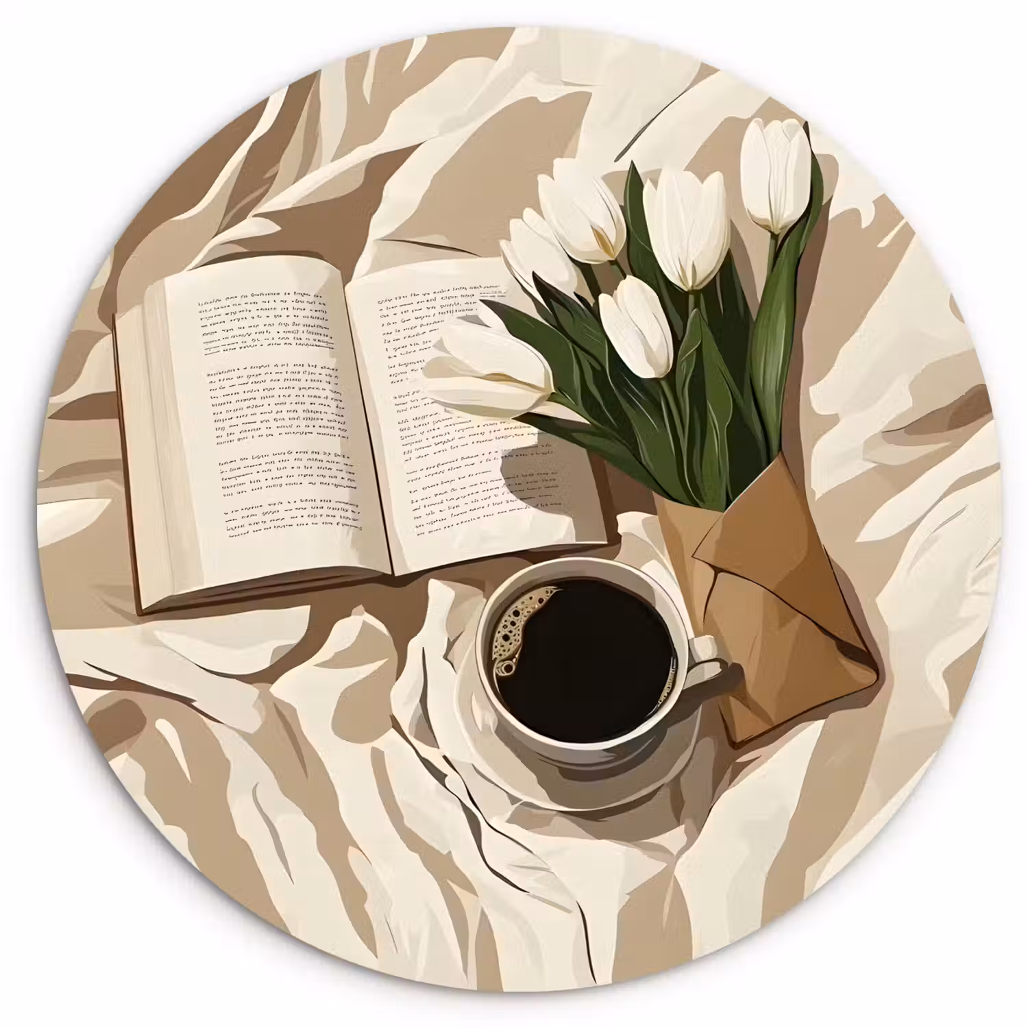 Boek - Illustratie - Tulpen - Koffie Wandcirkel kunststof plaat 5mm dik klein -3d