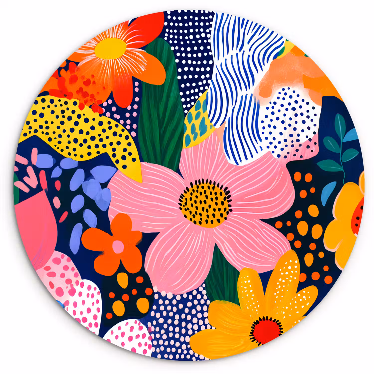 Kleurrijk - Bloemen - Abstract - Stippen Wandcirkel kunststof plaat 5mm dik klein -3d