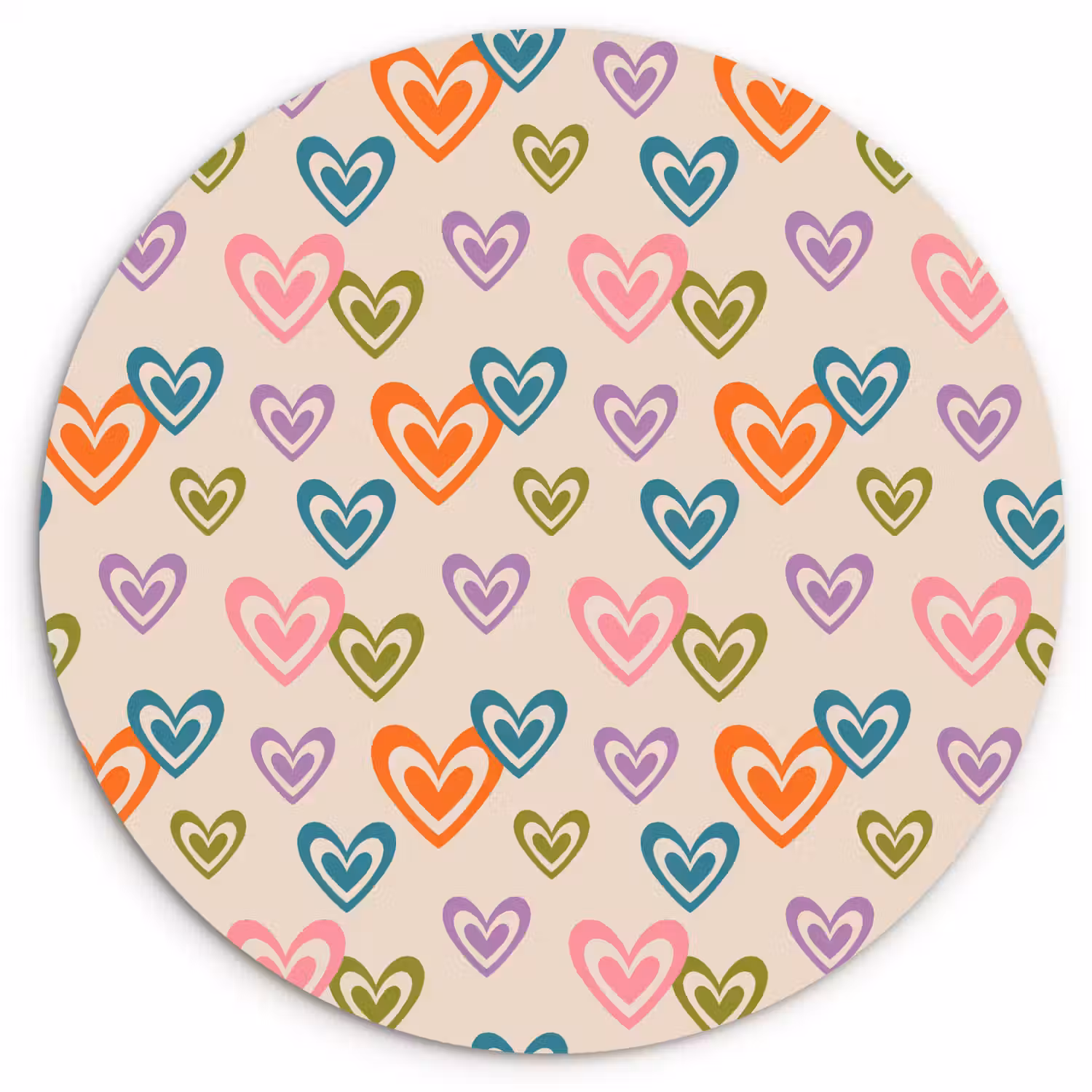 Kleurrijk - Hartjes - Patroon - Beige Wandcirkel kunststof plaat 5mm dik klein 188 -3d