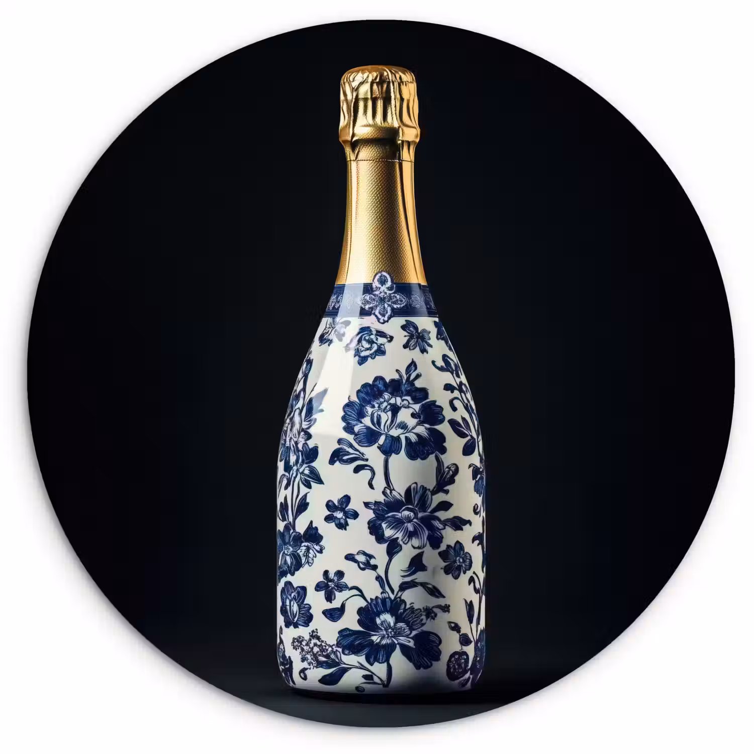 Champagne - Bloemen - Goud - Chique Wandcirkel kunststof plaat 5mm dik klein -3d