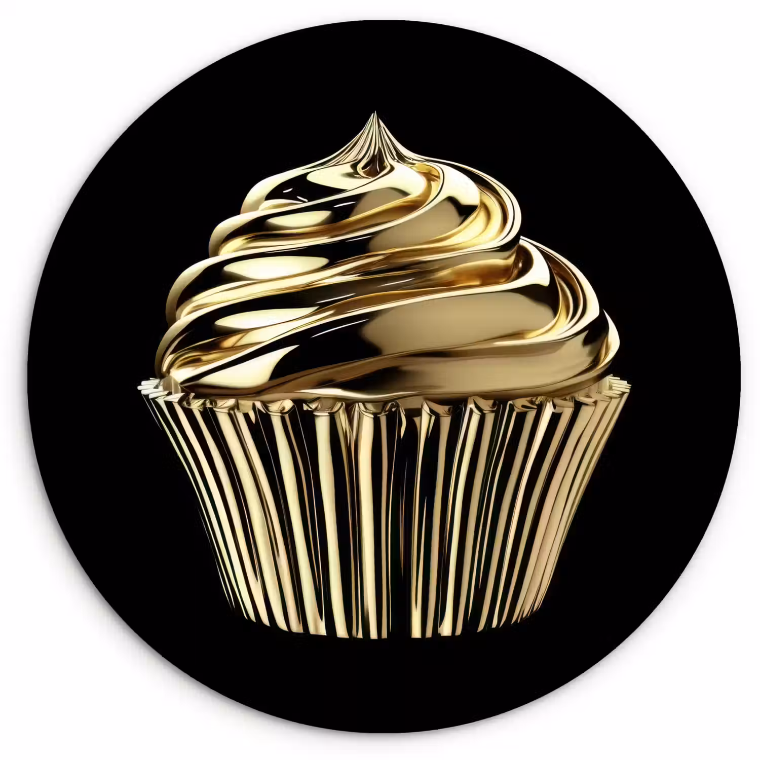 Cupcake - Eten - Goud - Zwart Wandcirkel kunststof plaat 5mm dik klein -3d
