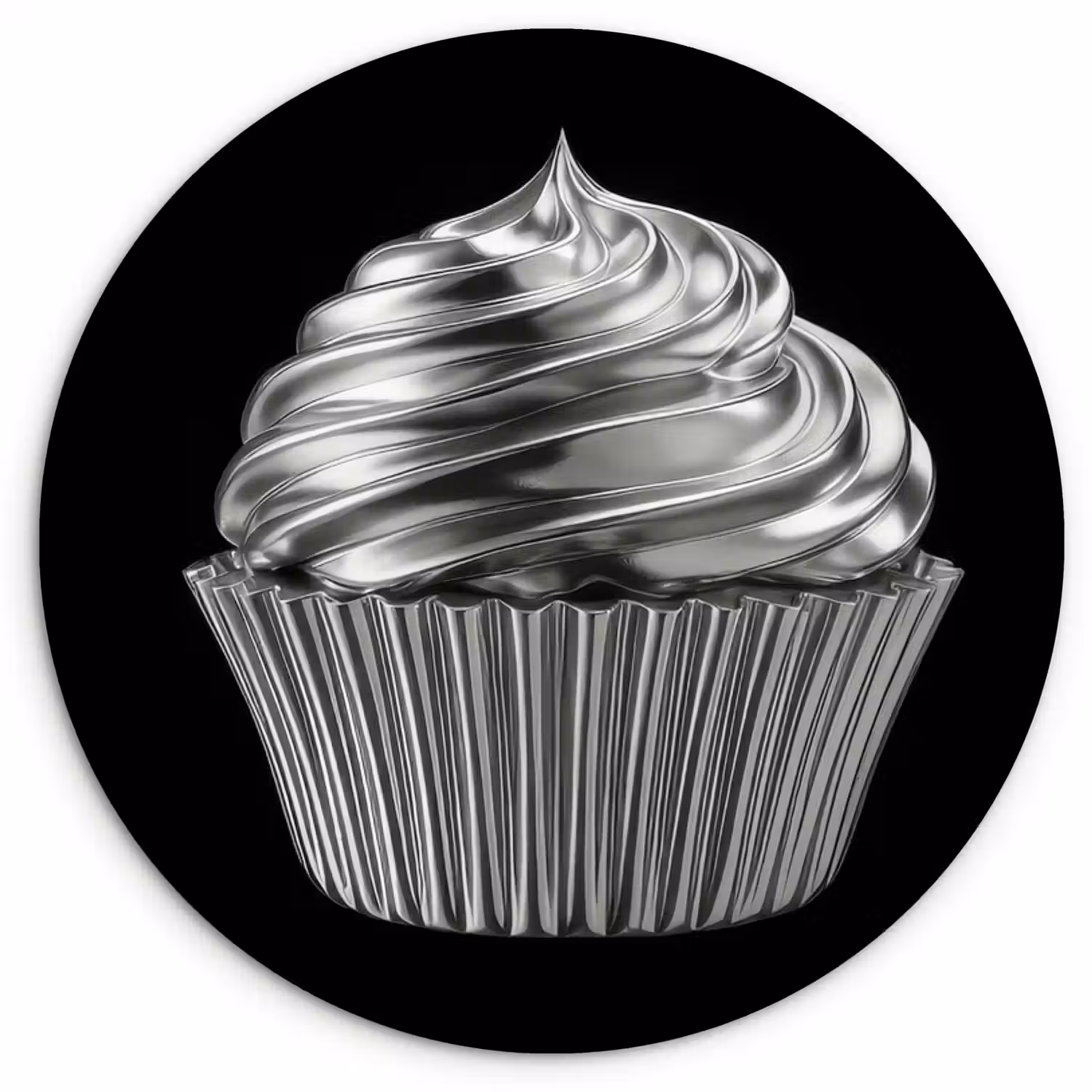 Cupcake - Luxueus - Zilver Wandcirkel kunststof plaat 5mm dik klein -3d