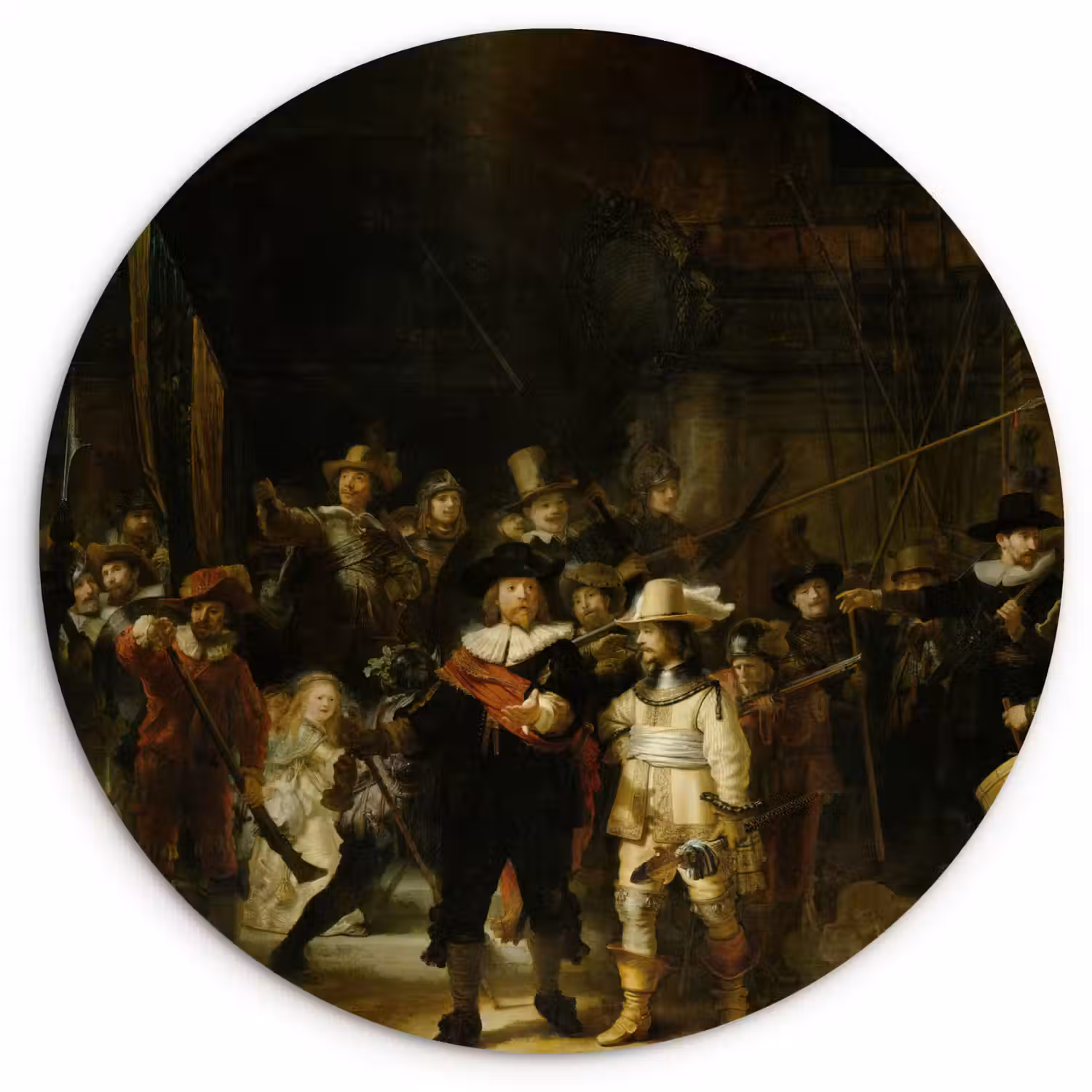De Nachtwacht - Kunst - Oude meesters - Rembrandt Wandcirkel kunststof plaat 5mm dik klein -3d