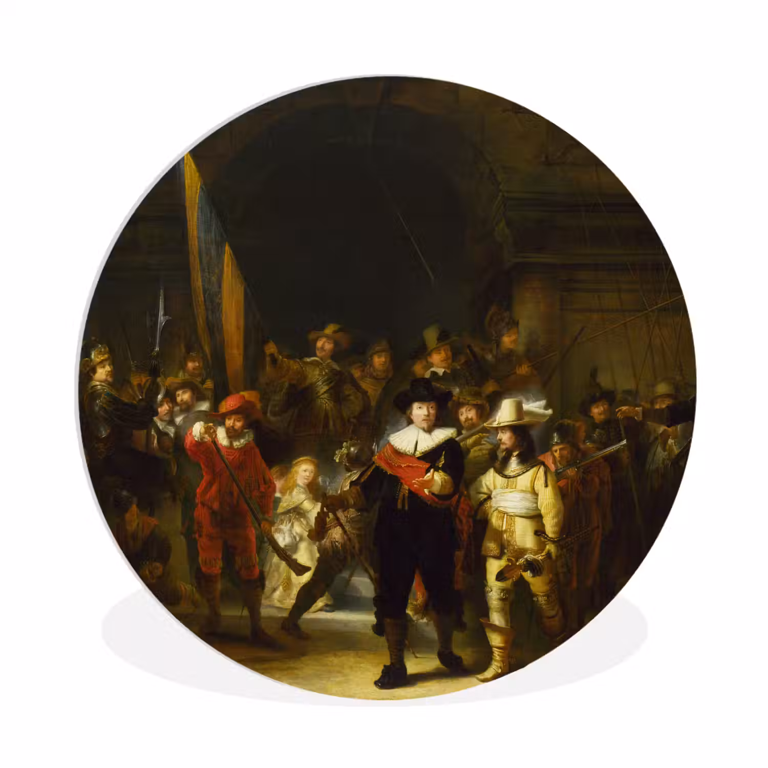 De Nachtwacht - Rembrandt van Rijn Wandcirkel kunststof plaat 5mm dik klein -3d