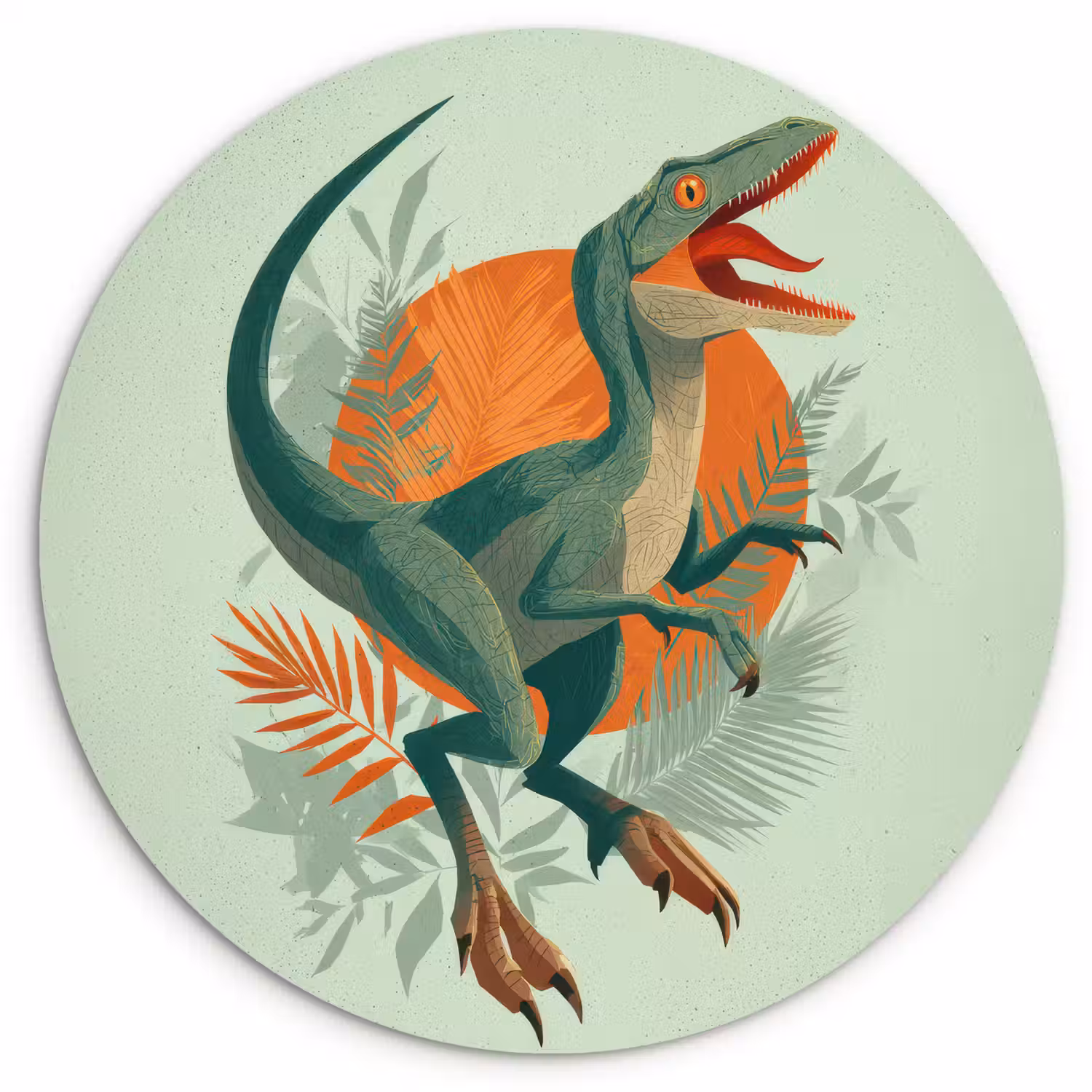 Dino - Bladeren - Grafisch - Groen Wandcirkel kunststof plaat 5mm dik klein -3d