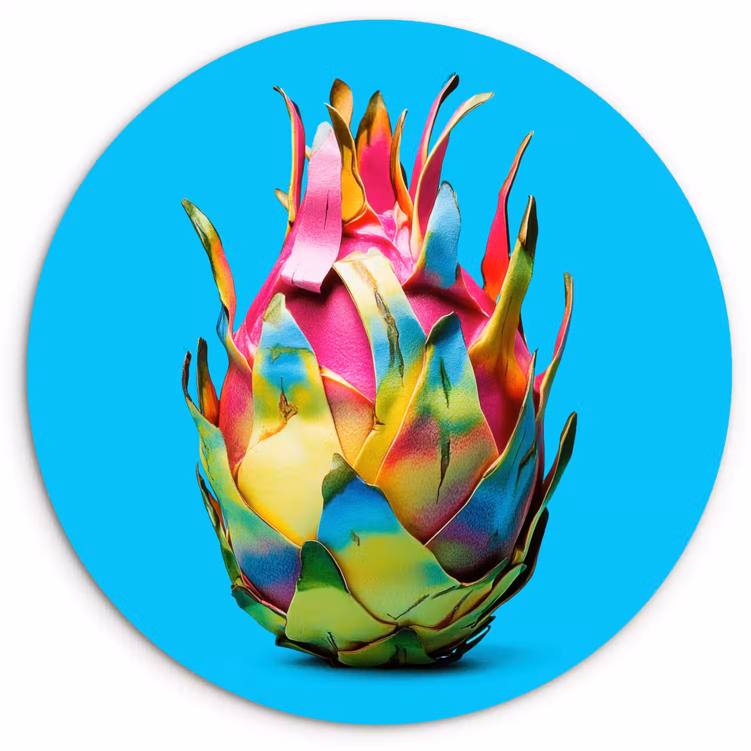 Drakenfruit - Blauw - Levendig Wandcirkel kunststof plaat 5mm dik klein -3d