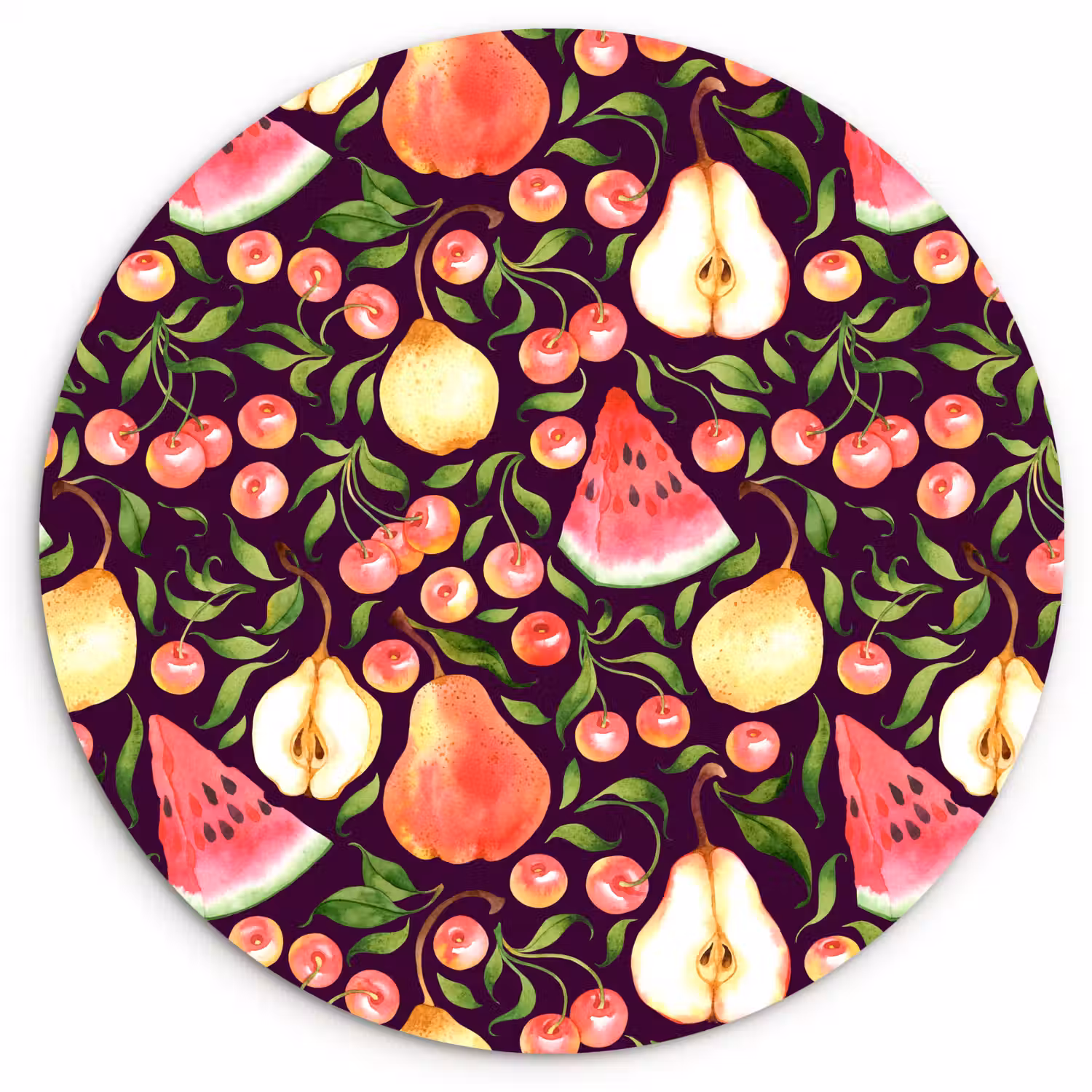 Donker - Bladeren - Fruit - Patroon Wandcirkel kunststof plaat 5mm dik klein 188 -3d