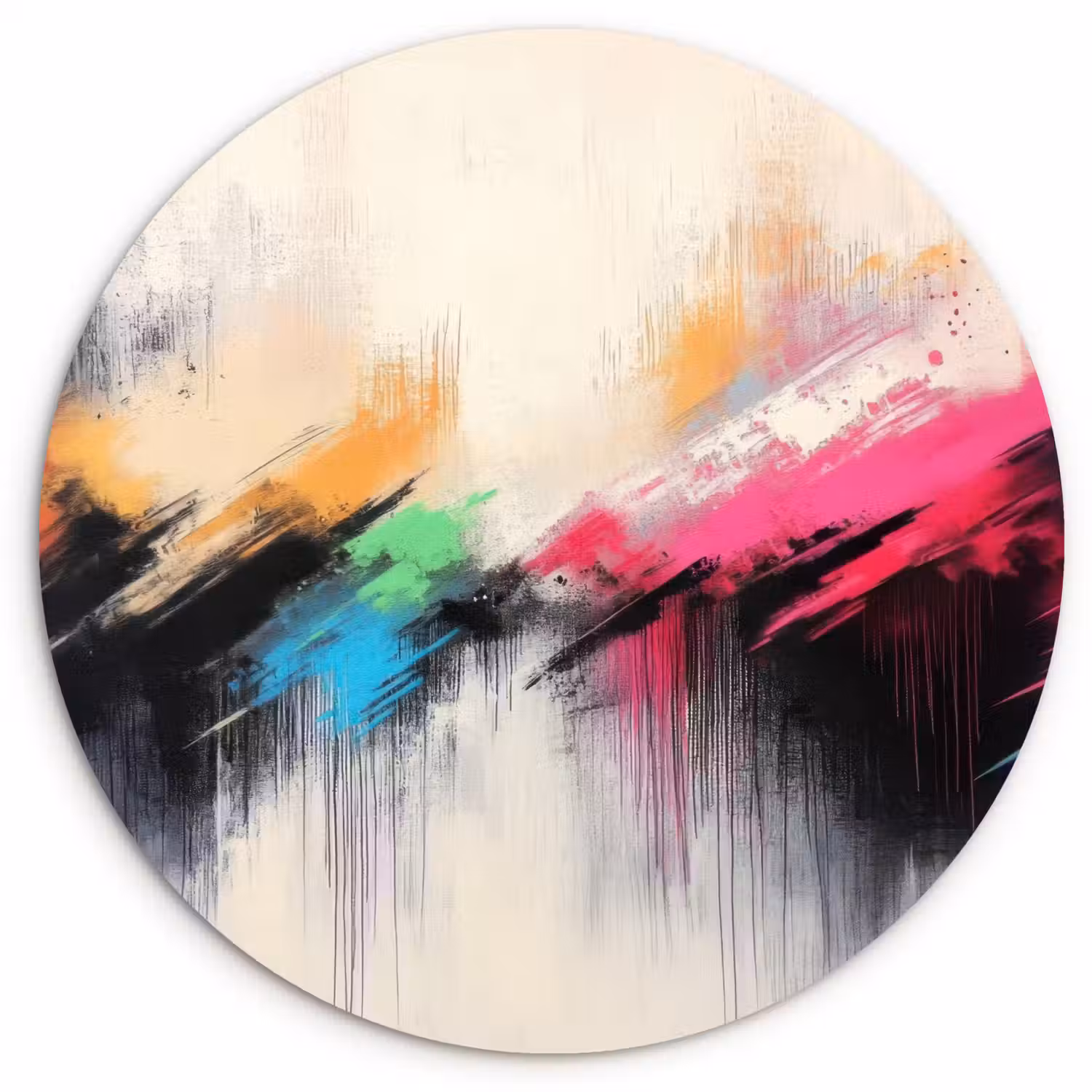 Dynamisch - Abstract - Kleurrijk - Zwart Wandcirkel kunststof plaat 5mm dik klein -3d