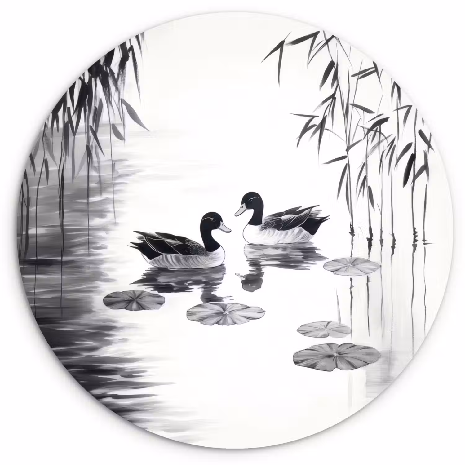 Eenden - Waterlelies - Riet - Zwart Wandcirkel kunststof plaat 5mm dik klein -3d