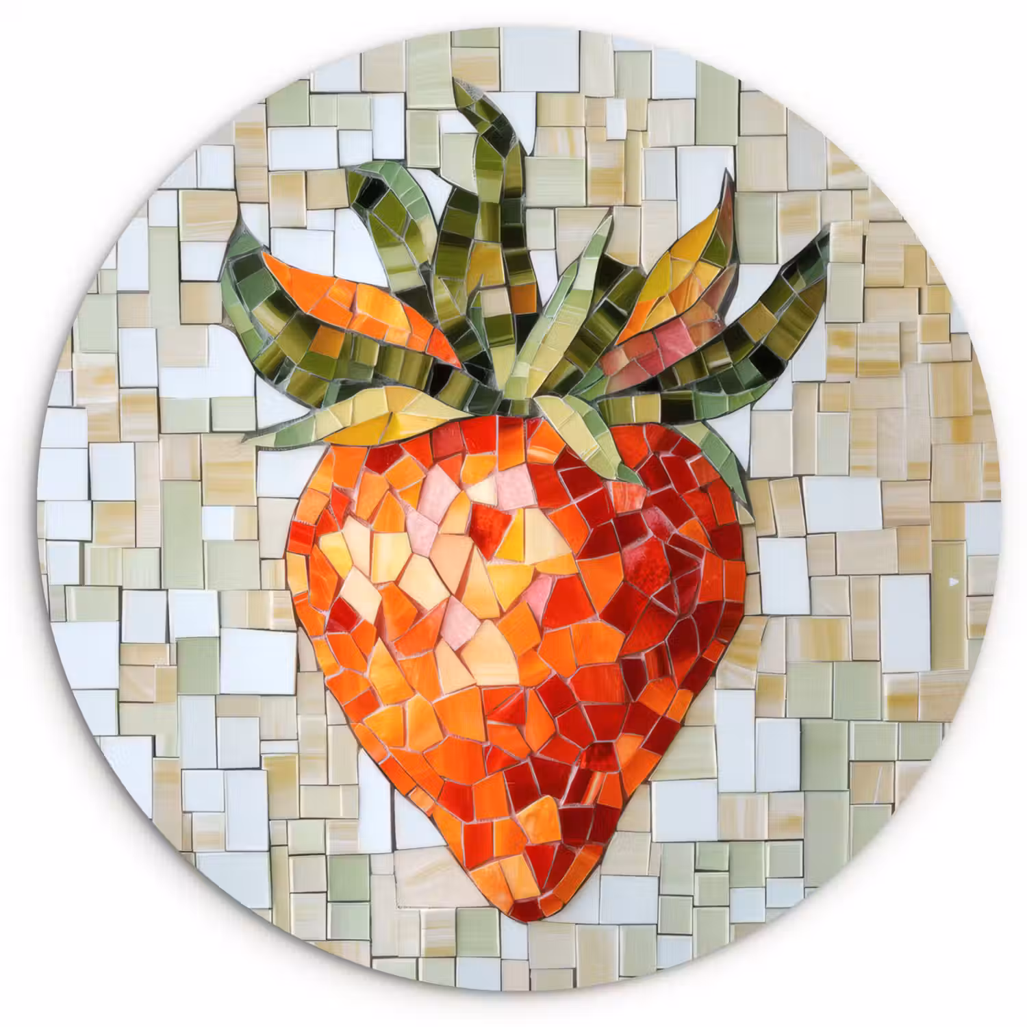 Aardbei - Rood - Mozaïek - Fruit Wandcirkel kunststof plaat 5mm dik klein -3d