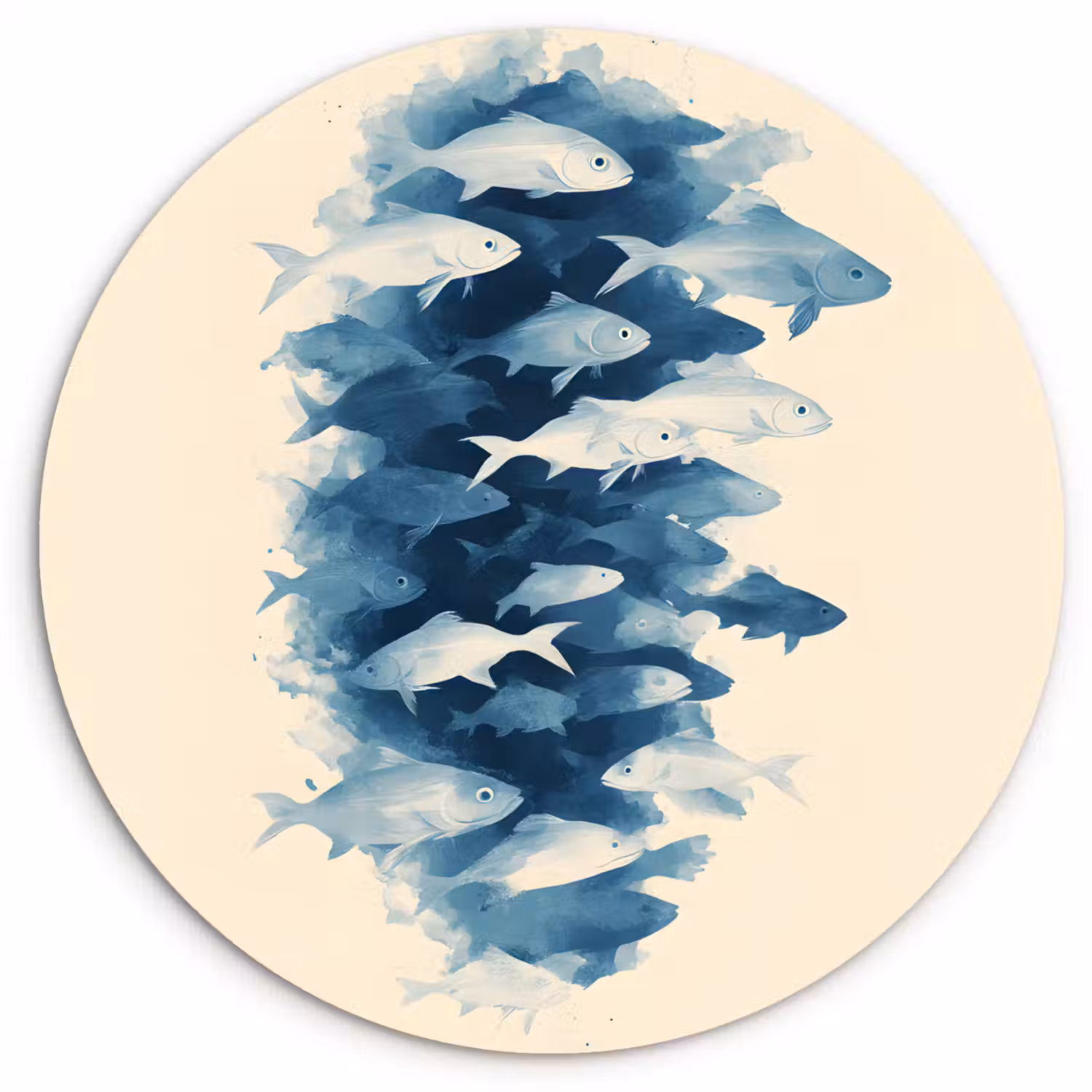 Vissen - Minimalistisch - Blauw Wandcirkel kunststof plaat 5mm dik klein -3d