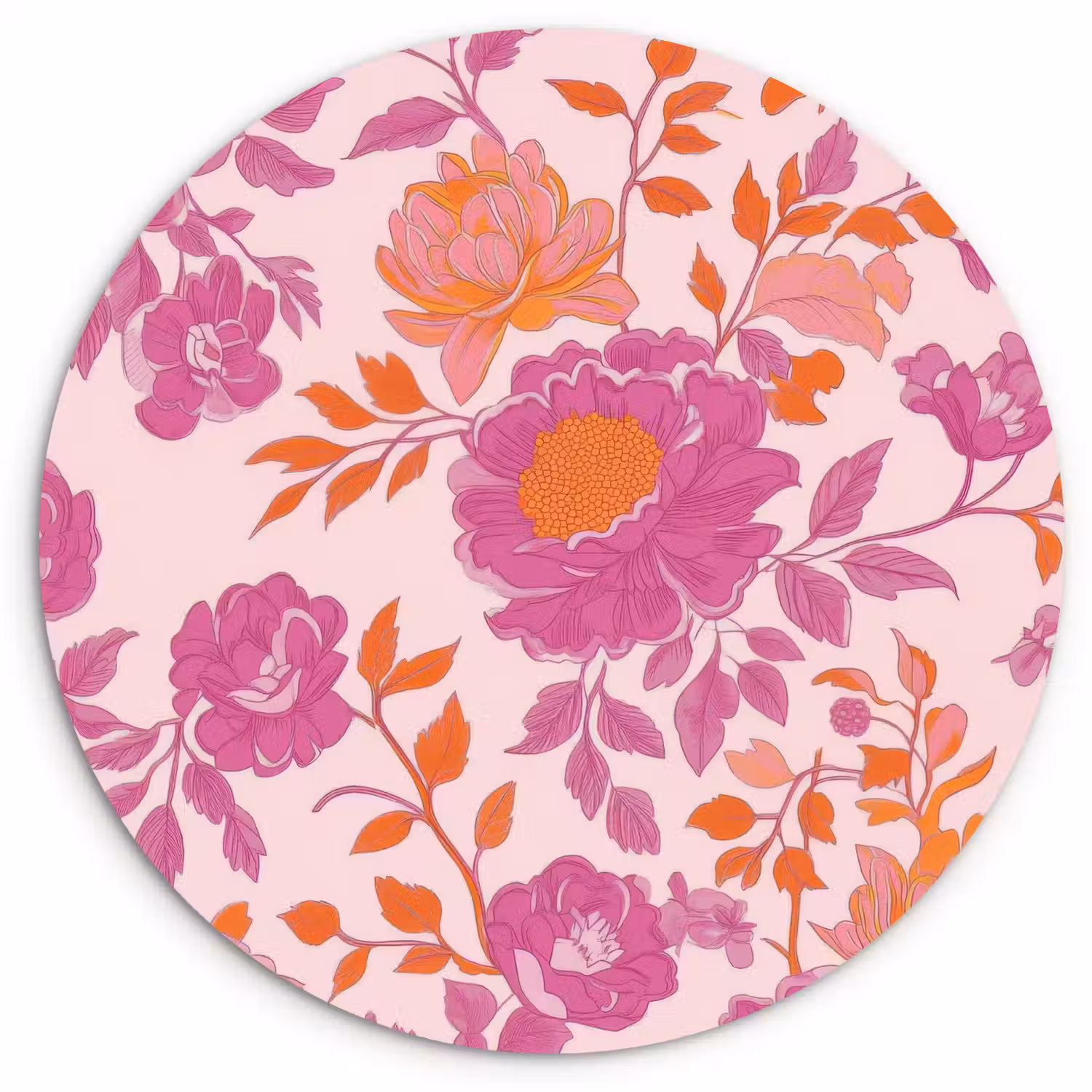 Bloemenpatroon - Roze - Oranje - Bloemen Wandcirkel kunststof plaat 5mm dik klein -3d
