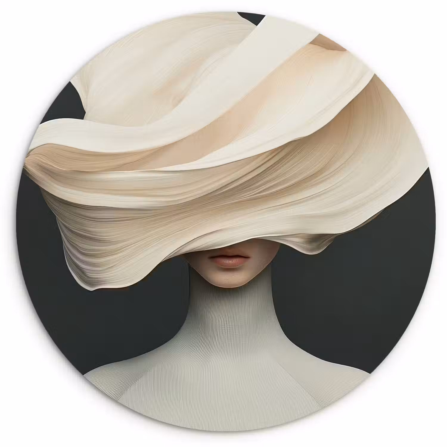 Vrouw - Beige - hoed Wandcirkel kunststof plaat 5mm dik klein -3d