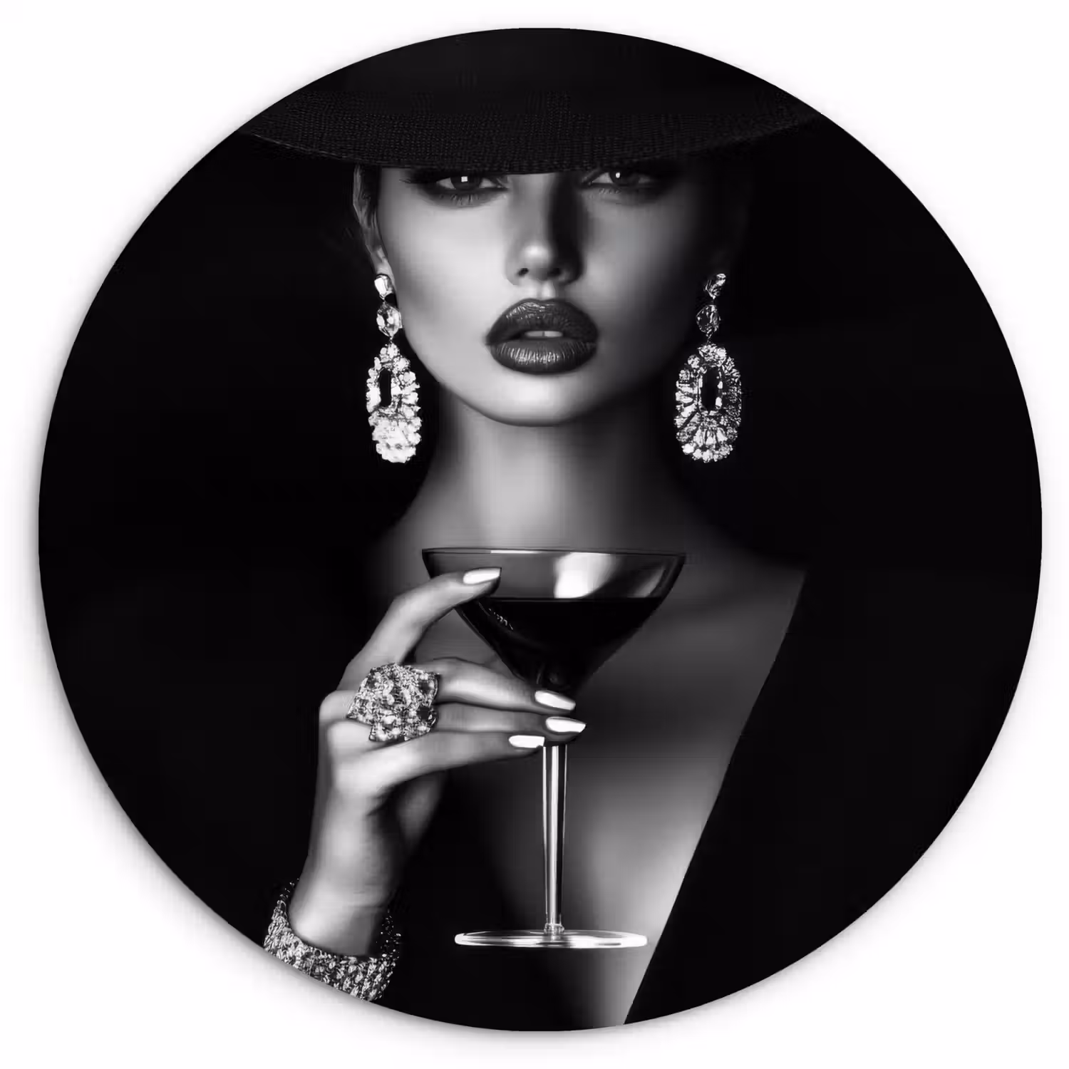 Vrouw - Cocktail - Chic Wandcirkel kunststof plaat 5mm dik klein -3d