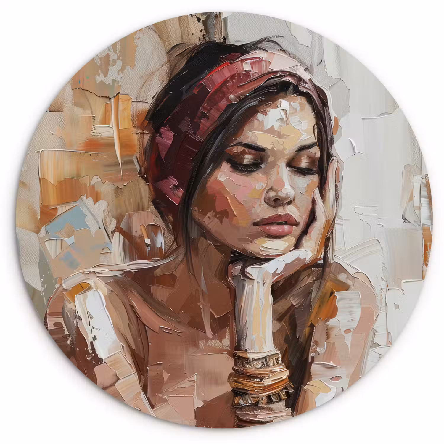 Vrouw - Verflook - Portret - Modern Wandcirkel kunststof plaat 5mm dik klein -3d