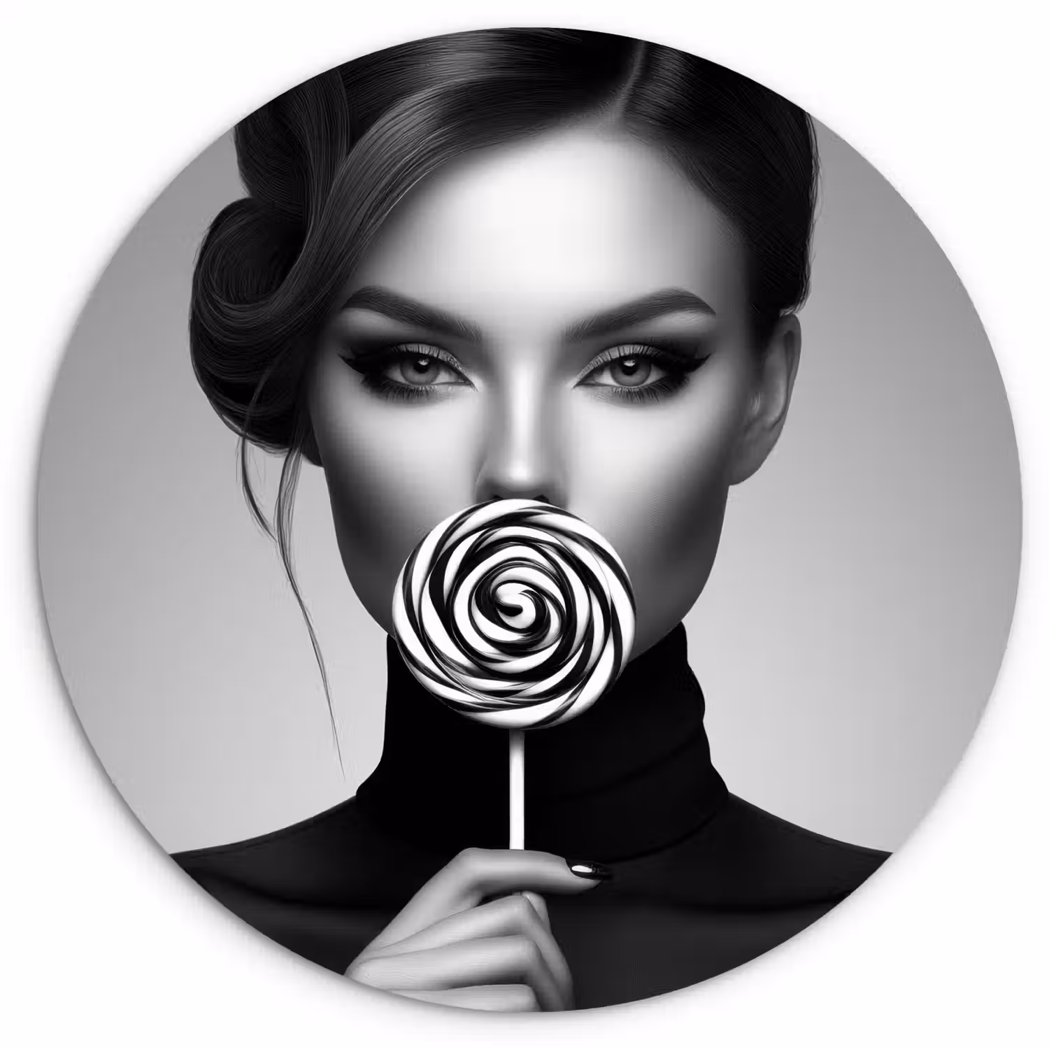 Vrouw - Lolly - Zwart Wandcirkel kunststof plaat 5mm dik klein -3d