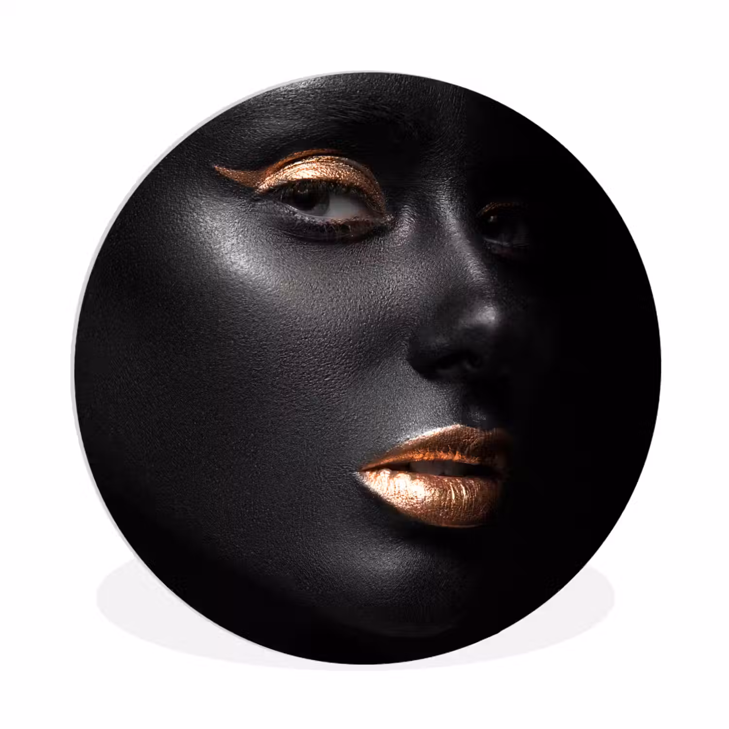 Vrouw - Make-up - Koper - Zwart Wandcirkel kunststof plaat 5mm dik klein -3d
