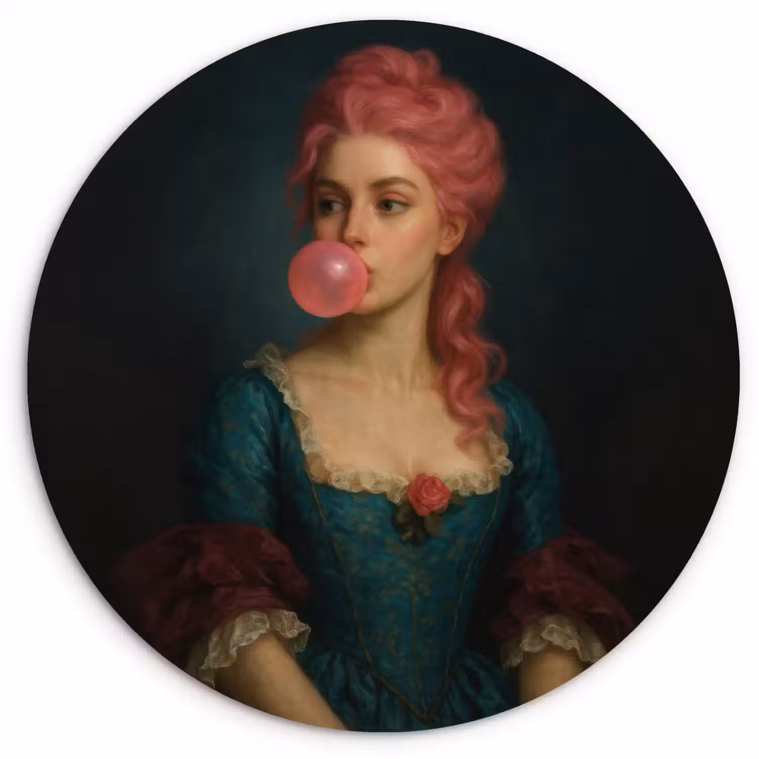 Vrouw - Portret - Kauwgombel Wandcirkel kunststof plaat 5mm dik klein -3d