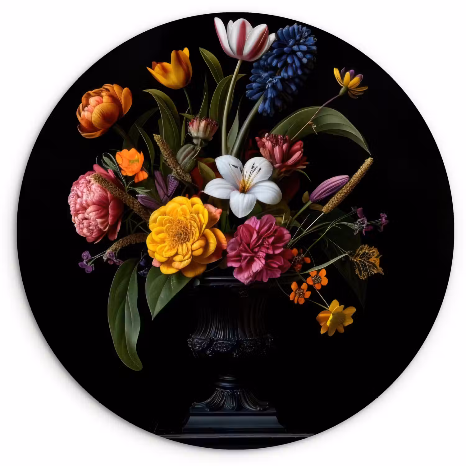 Lente - Bloemen - Klassiek - Vaas Wandcirkel kunststof plaat 5mm dik klein -3d