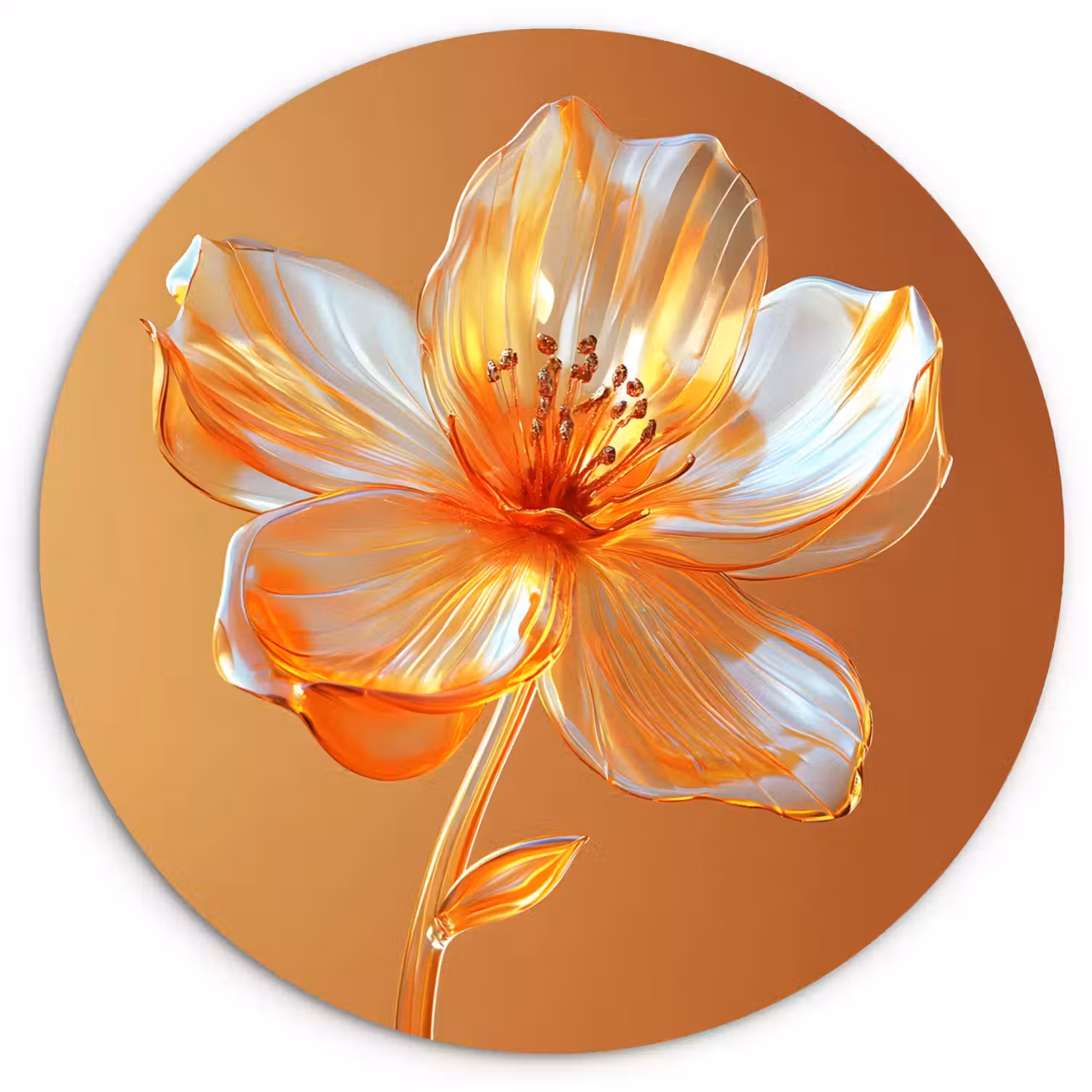 Glazen - Bloem - Oranje Wandcirkel kunststof plaat 5mm dik klein -3d