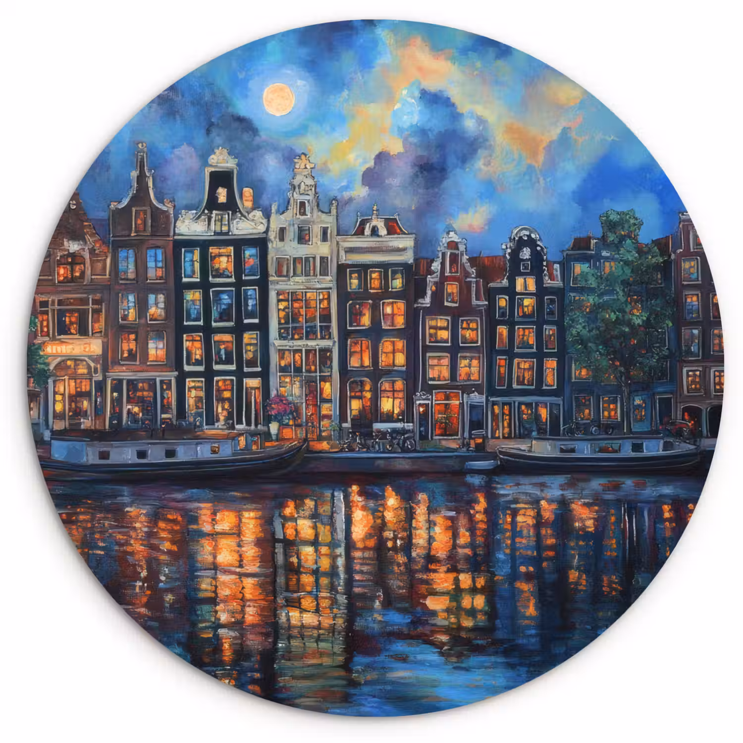 Grachten Amsterdam - Huizen - Stad - Kleurrijk Wandcirkel kunststof plaat 5mm dik klein -3d