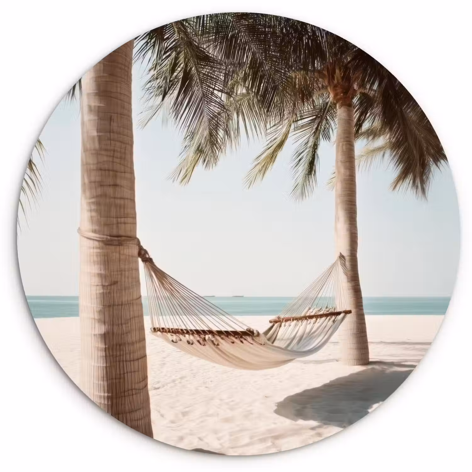 Hangmat - Palmbomen - Strand - Zee Wandcirkel kunststof plaat 5mm dik klein -3d